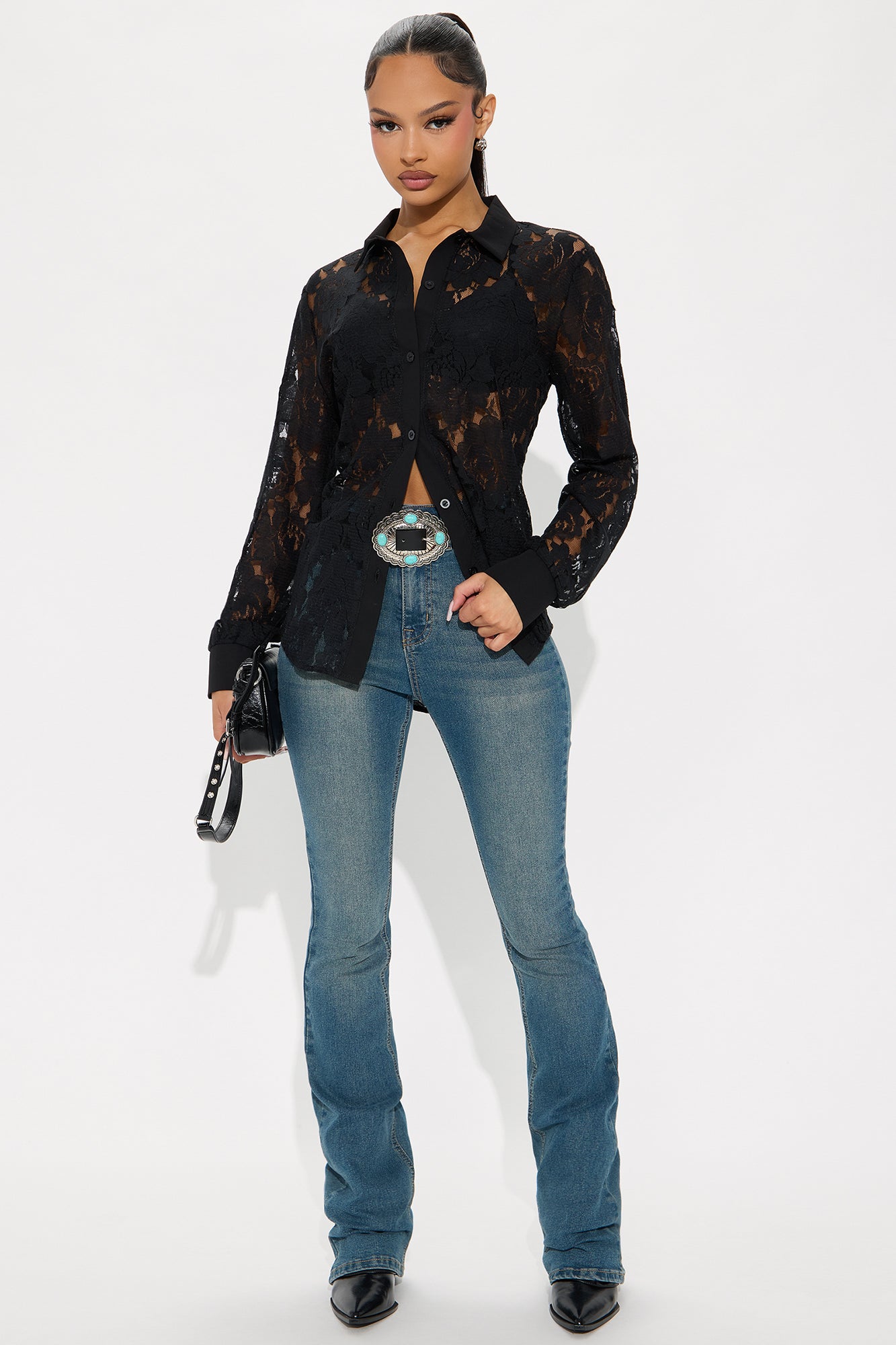 Drinks On Me Lace Shirt - Black