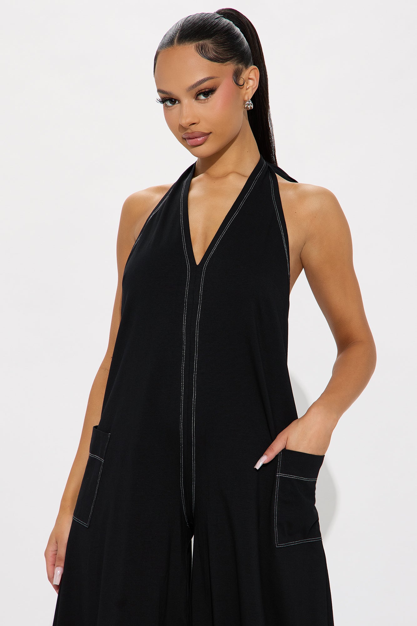 Linnet Tie Halter Wide Leg Jumpsuit - Black