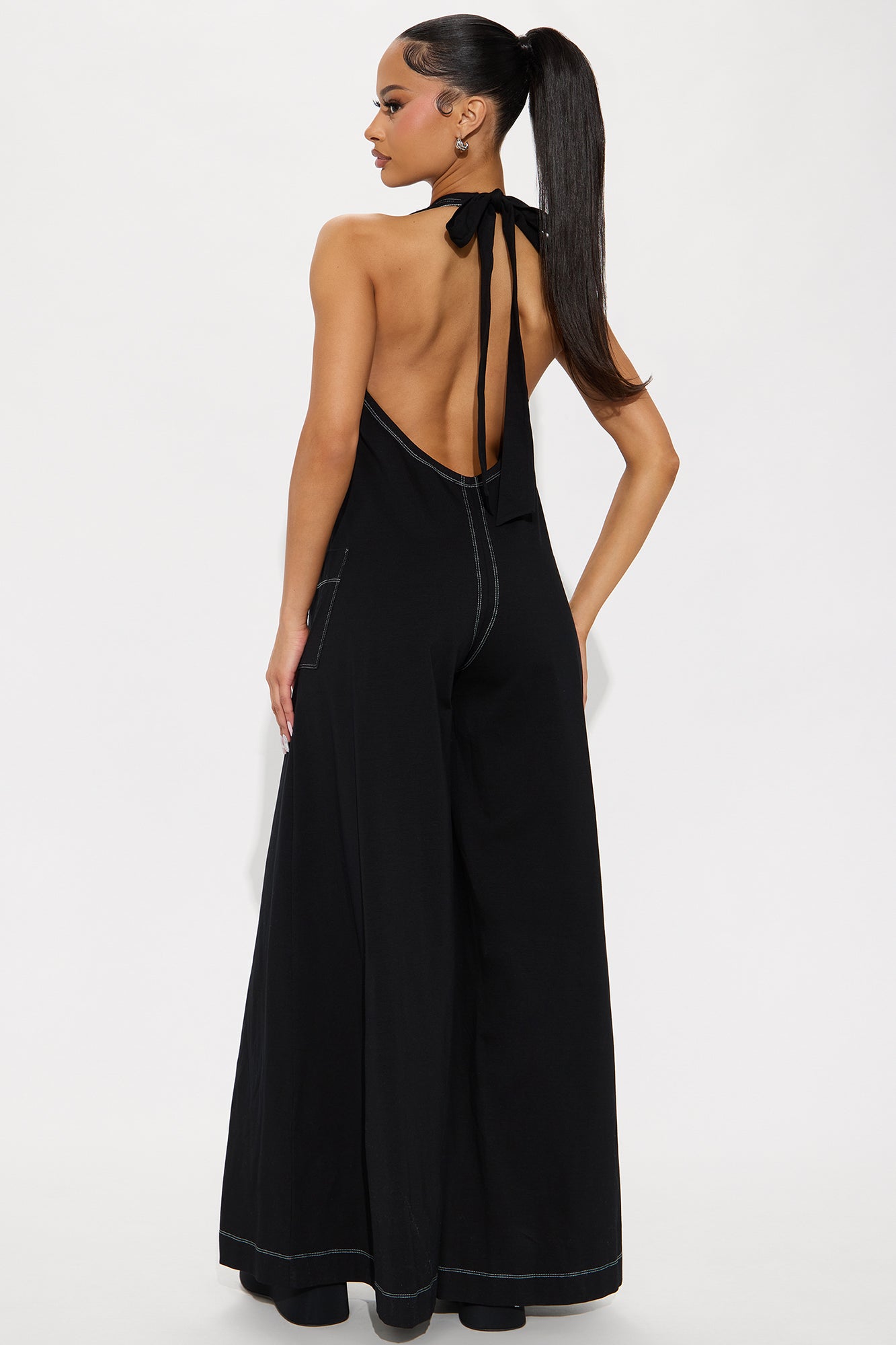 Linnet Tie Halter Wide Leg Jumpsuit - Black