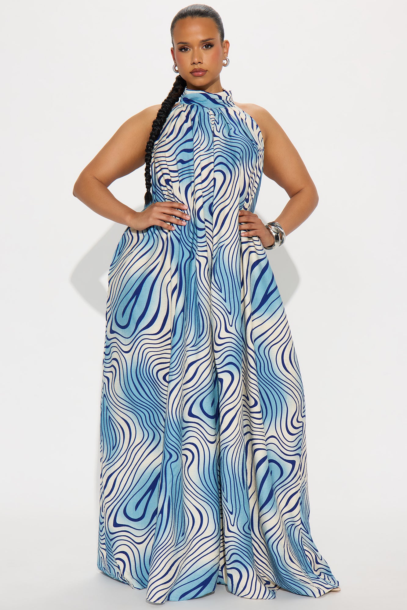 In A Daze Linen Halter Jumpsuit - Blue/combo