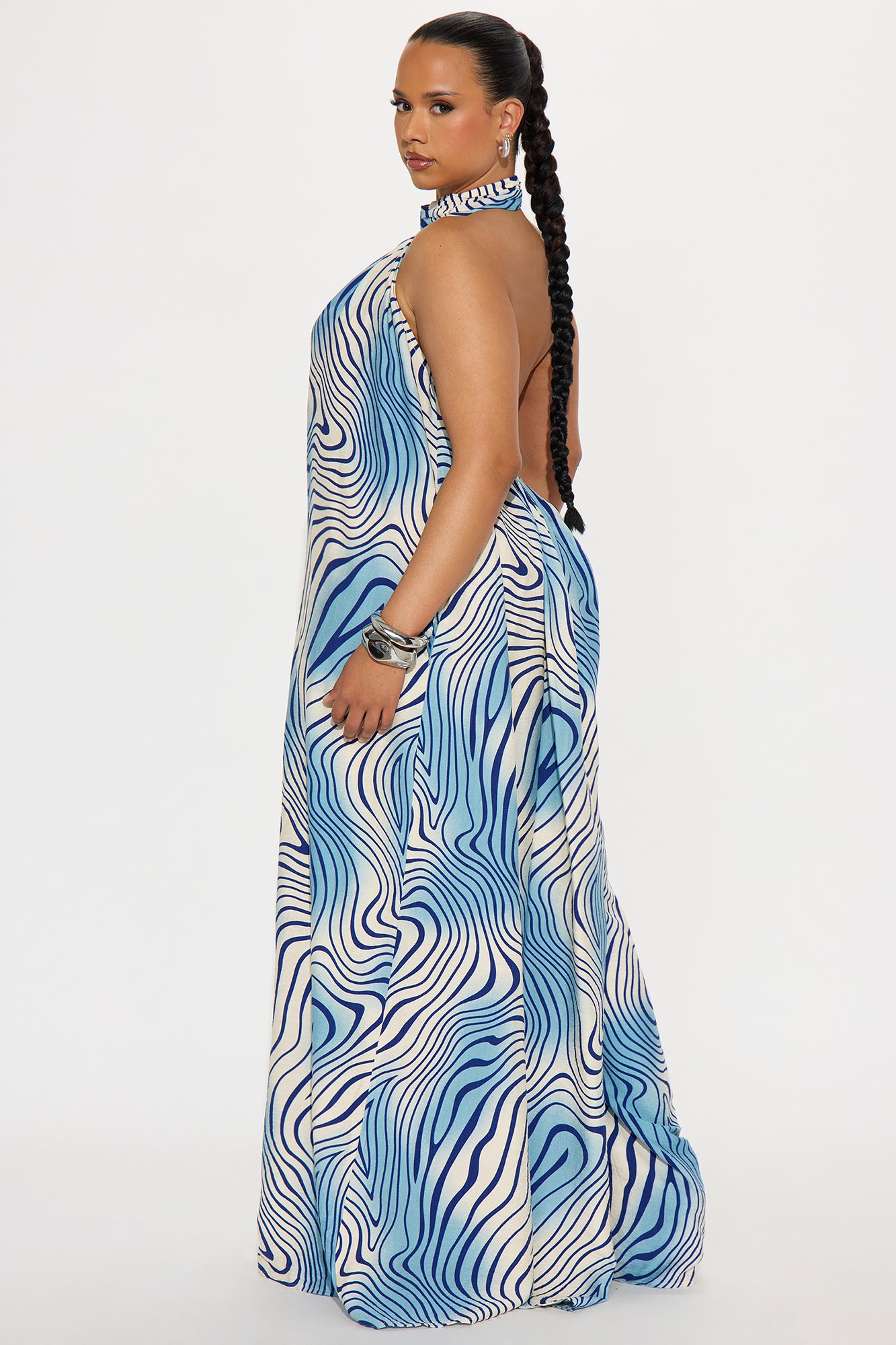 In A Daze Linen Halter Jumpsuit - Blue/combo
