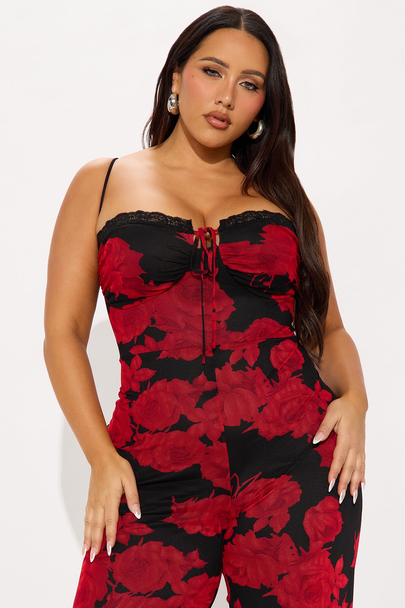 Olivia Rose Mesh Jumpsuit - Black/Red