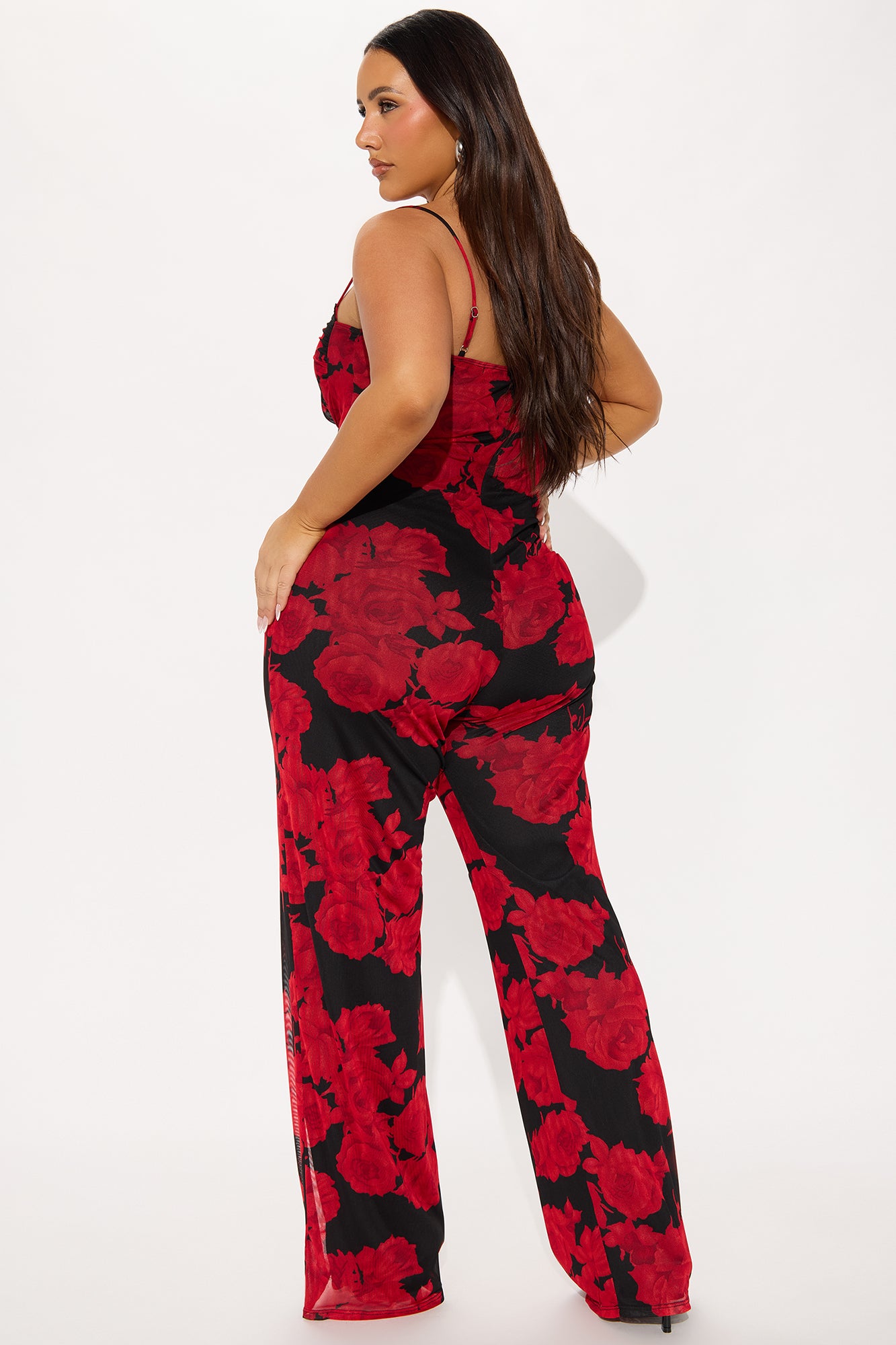 Olivia Rose Mesh Jumpsuit - Black/Red