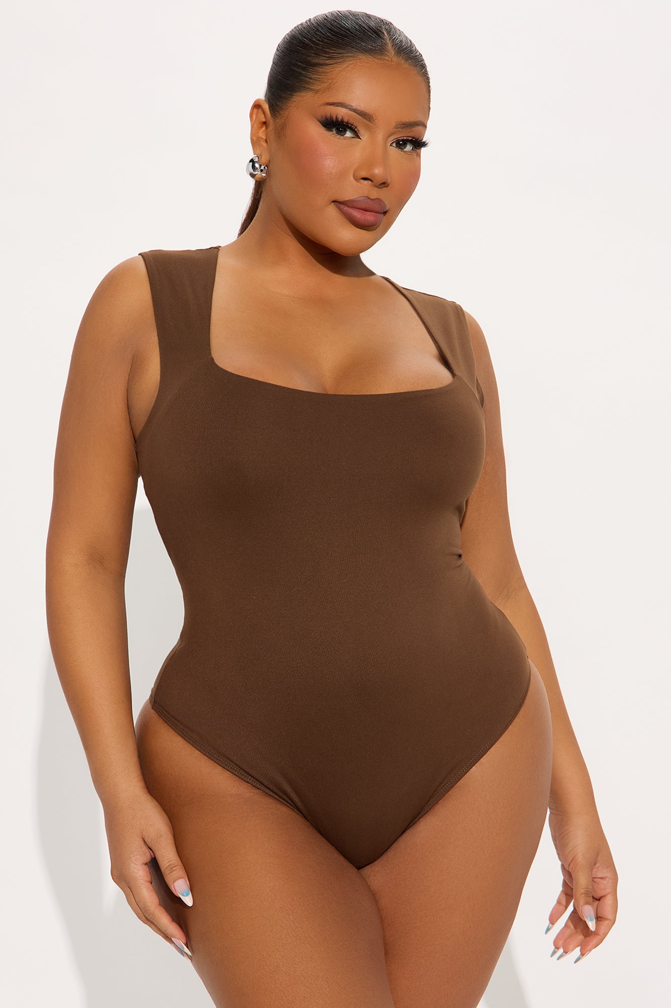 Serena Square Neck Bodysuit - Chocolate