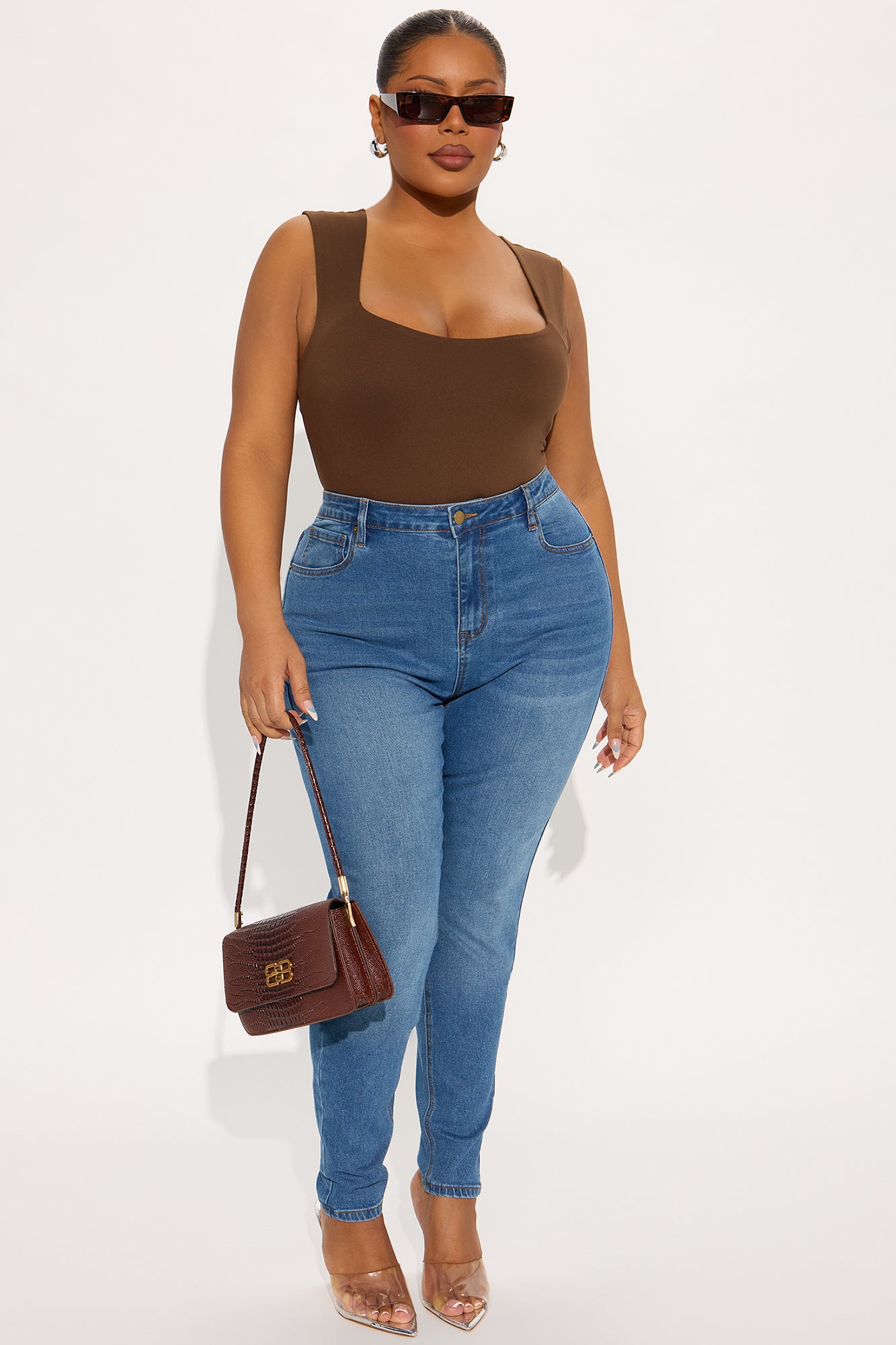 Serena Square Neck Bodysuit - Chocolate