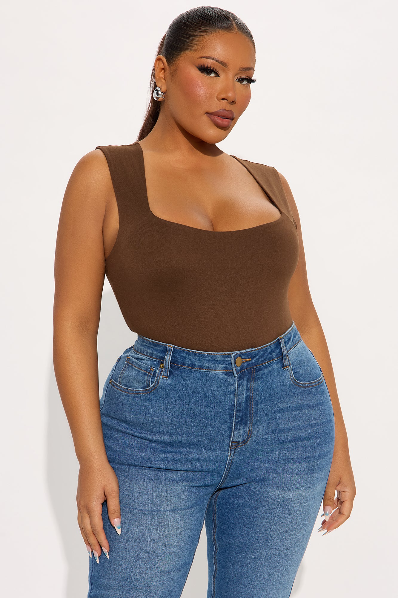 Serena Square Neck Bodysuit - Chocolate