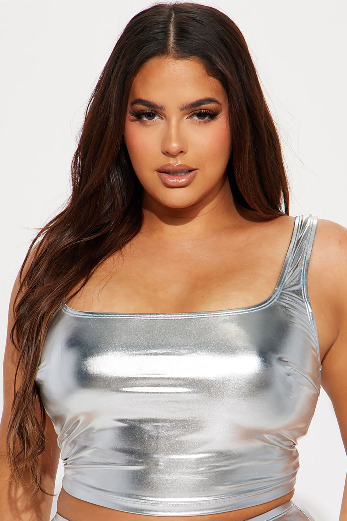 Maui Mix And Match Metallic Tank Bikini Top - Silver
