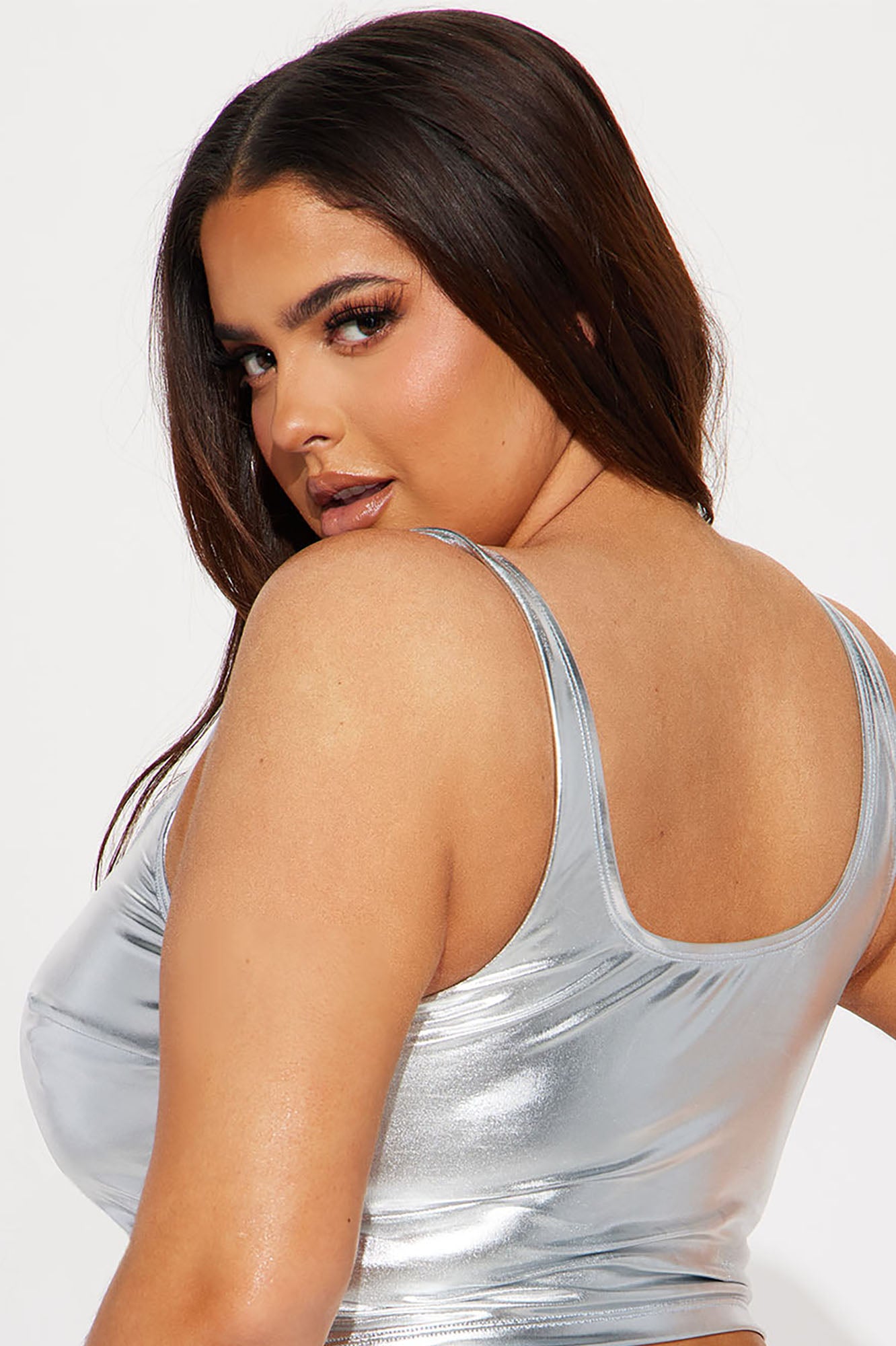 Maui Mix And Match Metallic Tank Bikini Top - Silver