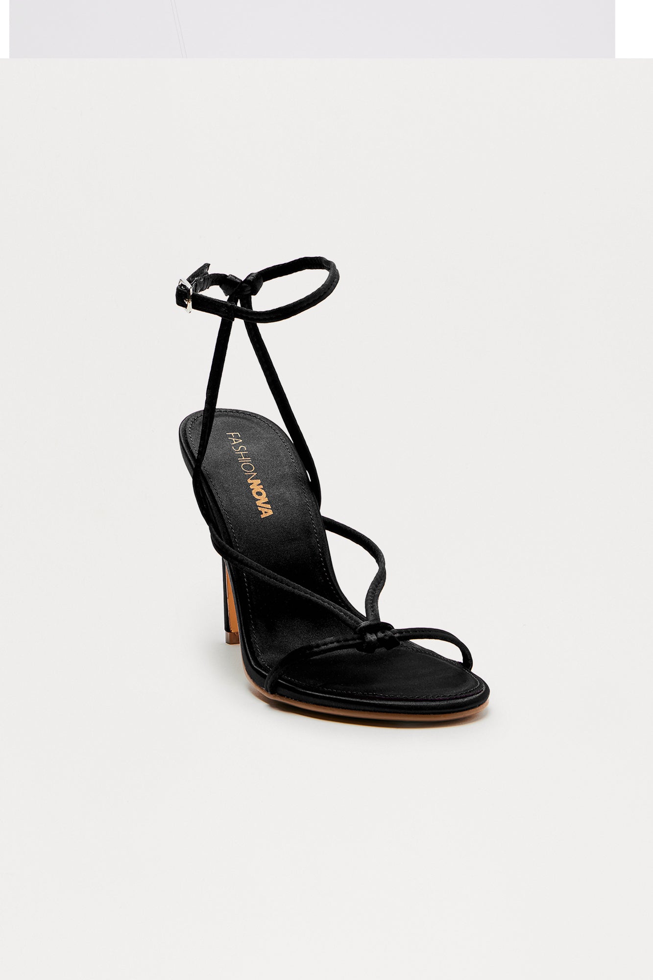 Denzi Satin Ankle Strap Heels - Black