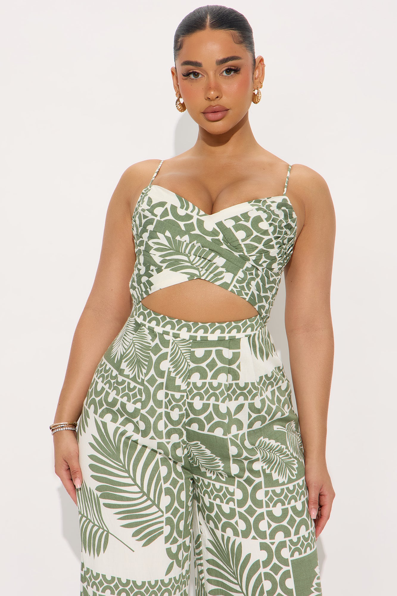 Abilene Cut Out Linen Jumpsuit - Sage/combo