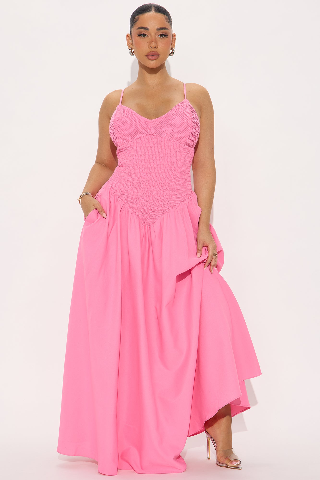 Lily Smocked Drop Waist Maxi Dress - Pink