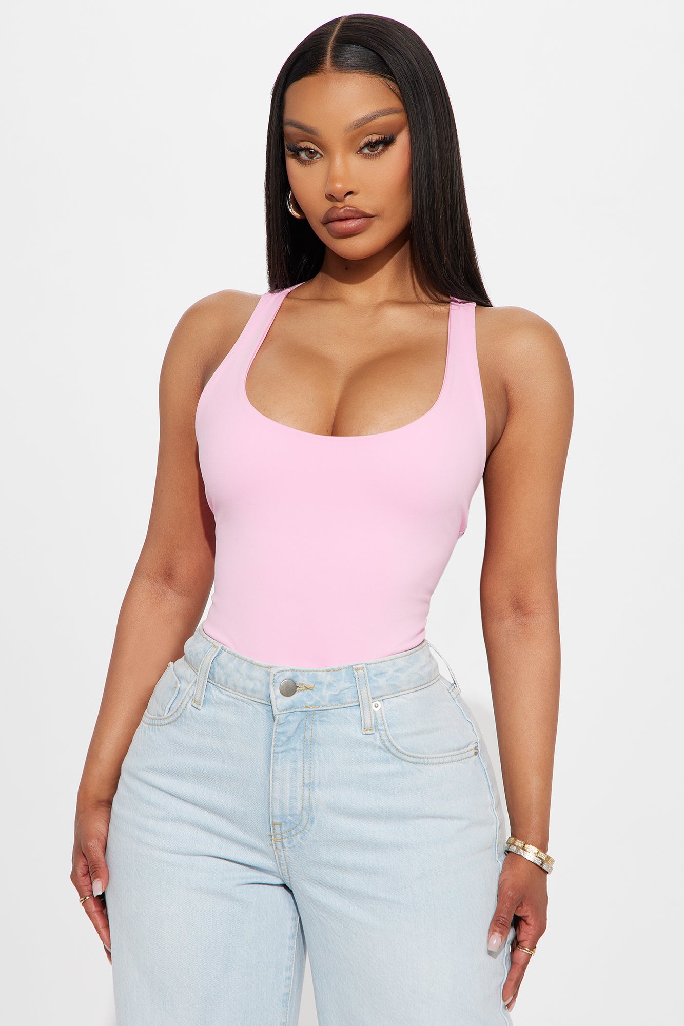 Sarafiena Double Lined Scoop Neck Bodysuit - Pink