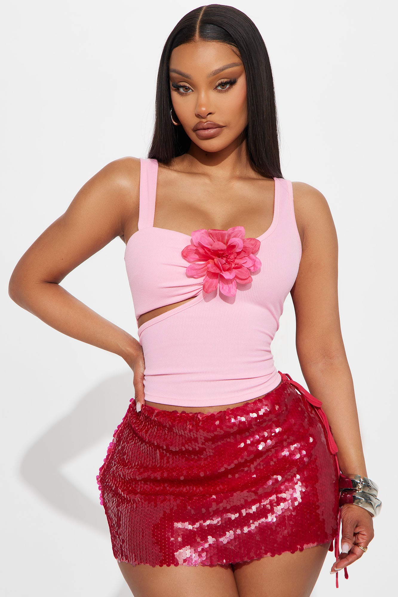 Bali Babe Ribbed Cut Out Top - Pink