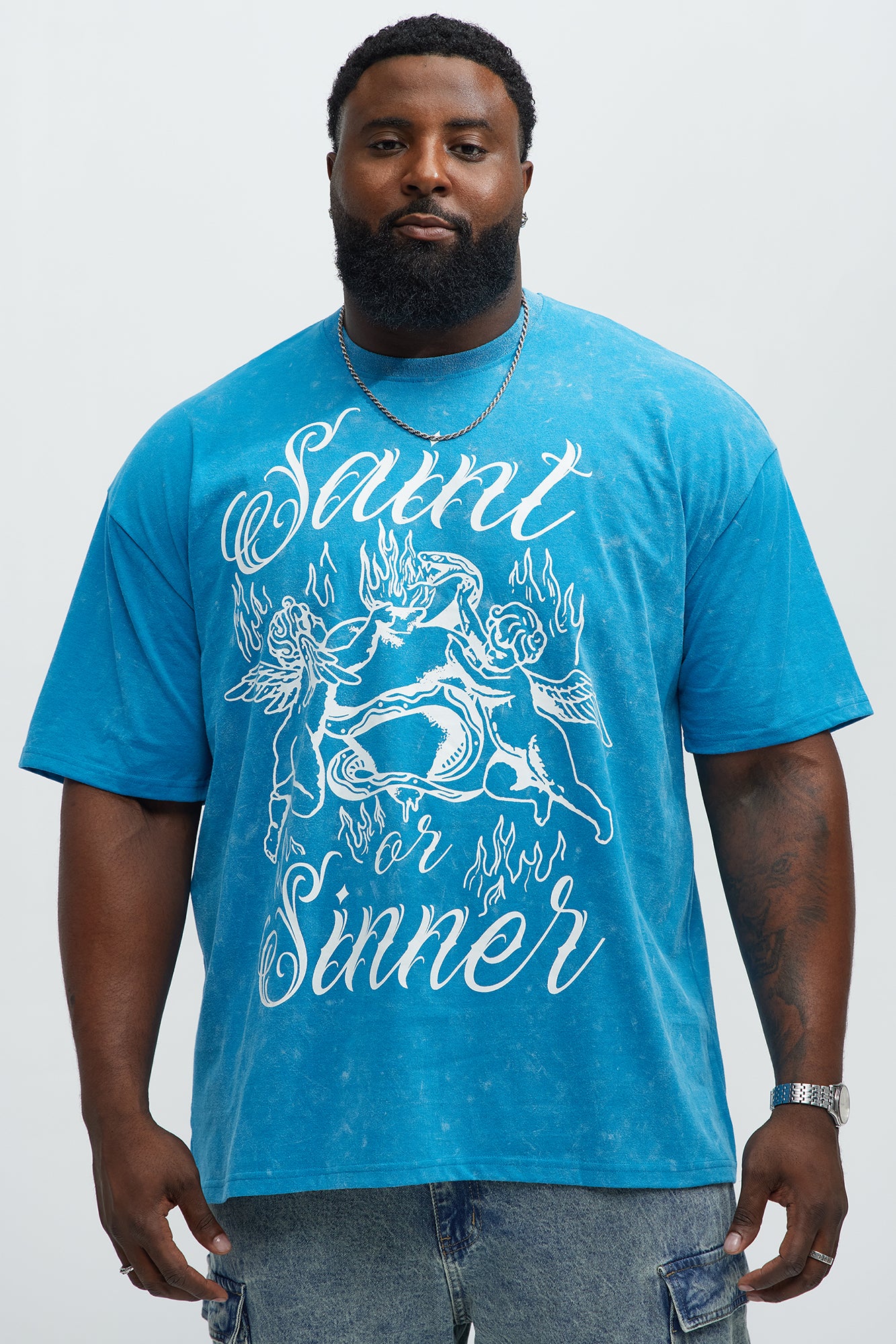 Saint Sinner Oversized Short Sleeve Tee - Light Blue