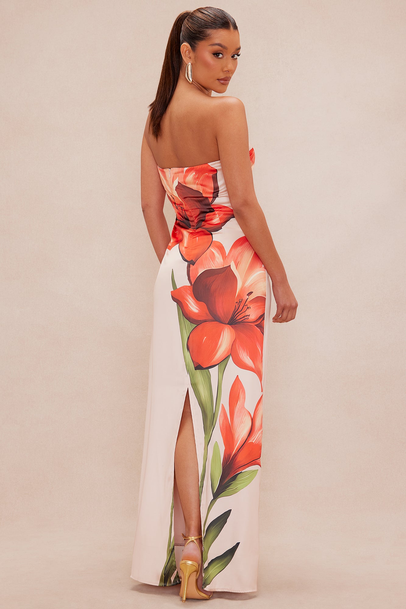Camelia Satin Maxi Dress - Orange/combo