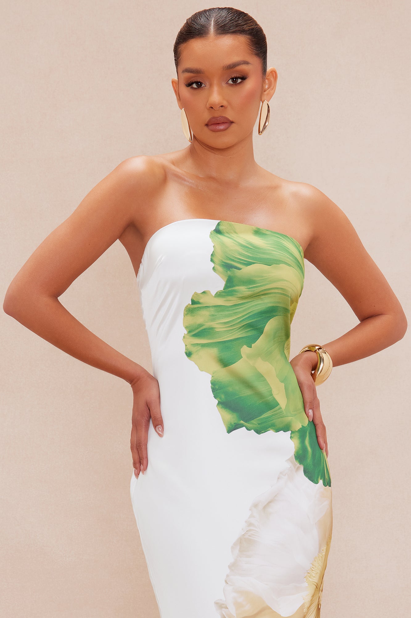 Alana Satin Maxi Dress - White/combo
