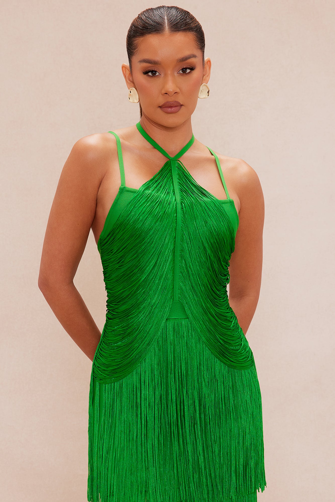 Julie Fringe Bandage Maxi Dress - Green