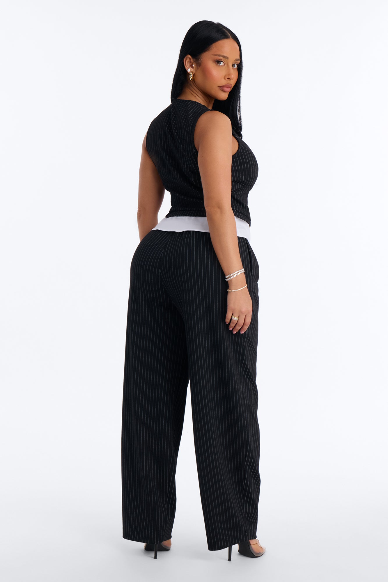 Prime Time Pinstripe Barrel Pant Set - Black