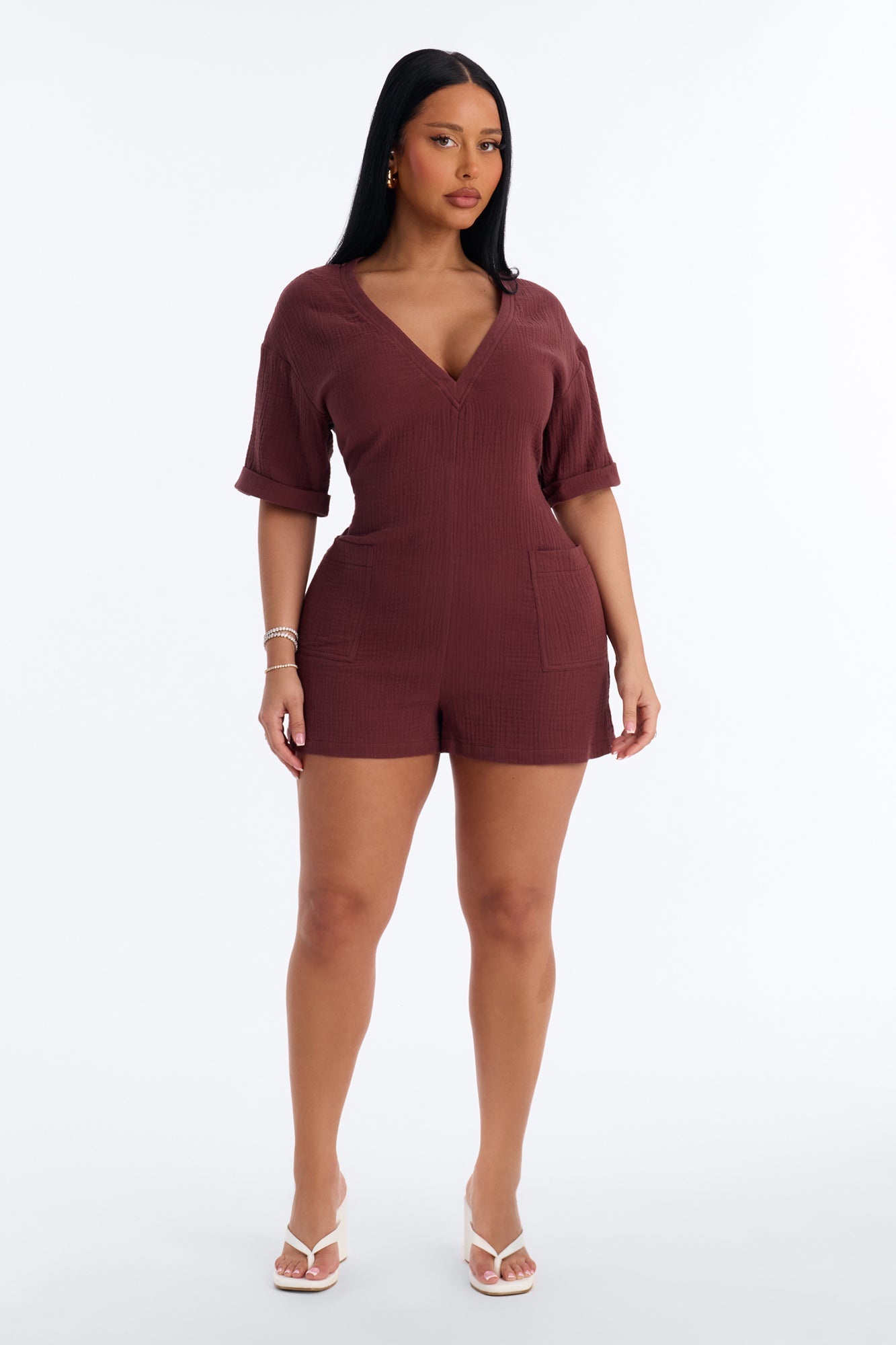 Meg Casual Gauze Romper - Chocolate