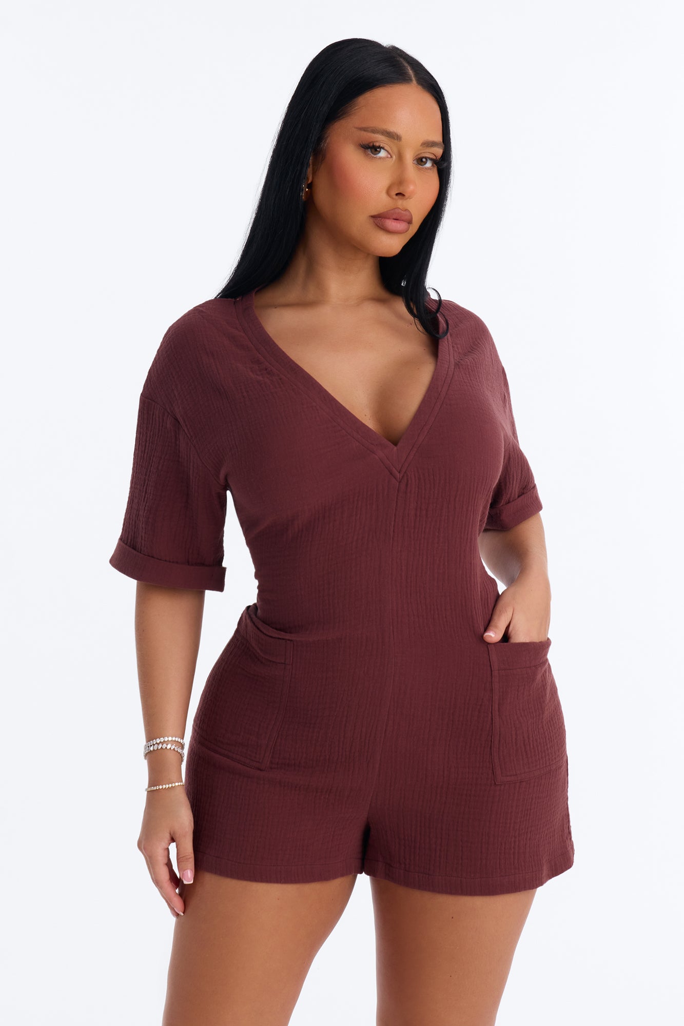 Meg Casual Gauze Romper - Chocolate