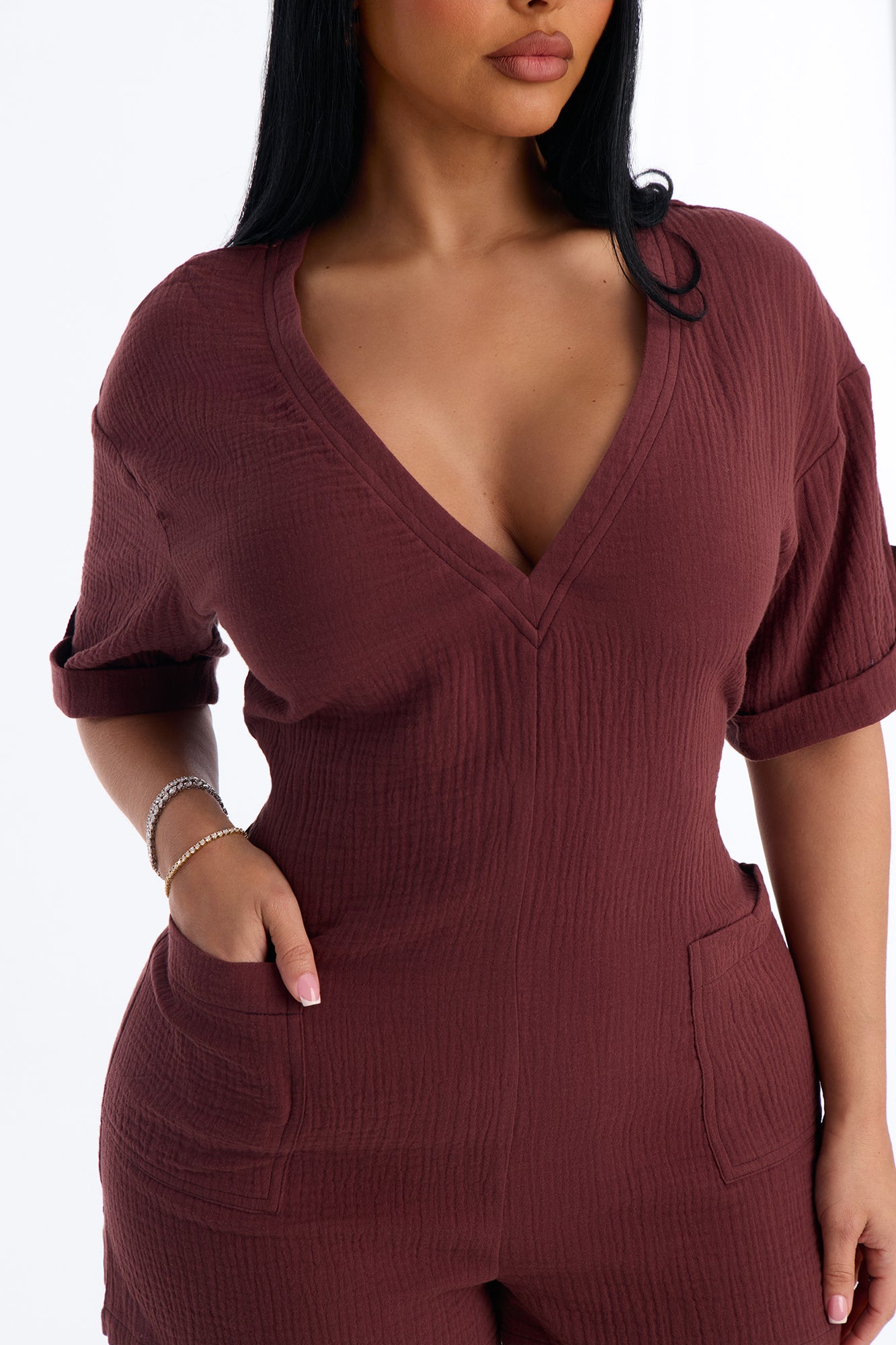 Meg Casual Gauze Romper - Chocolate