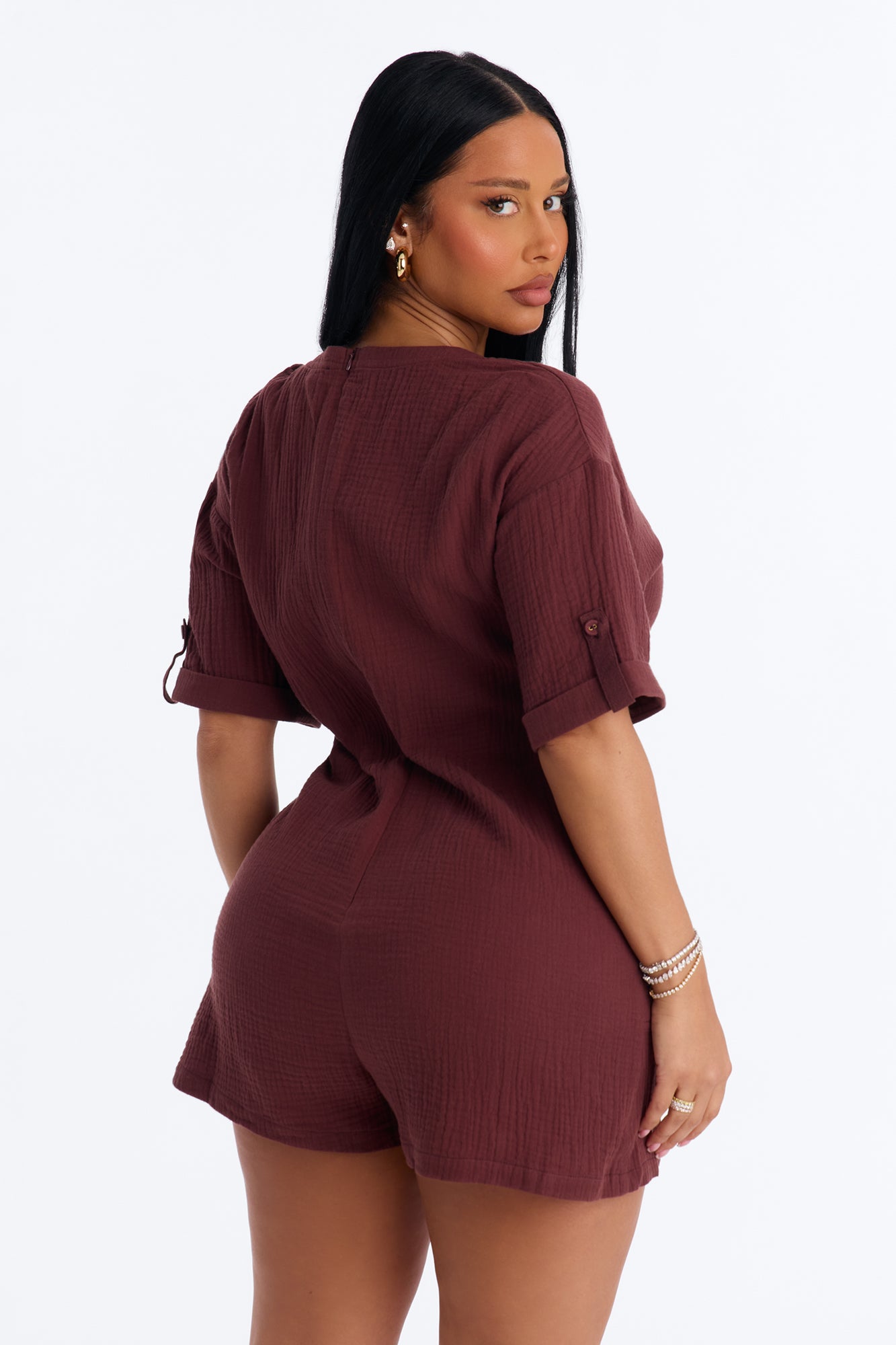 Meg Casual Gauze Romper - Chocolate