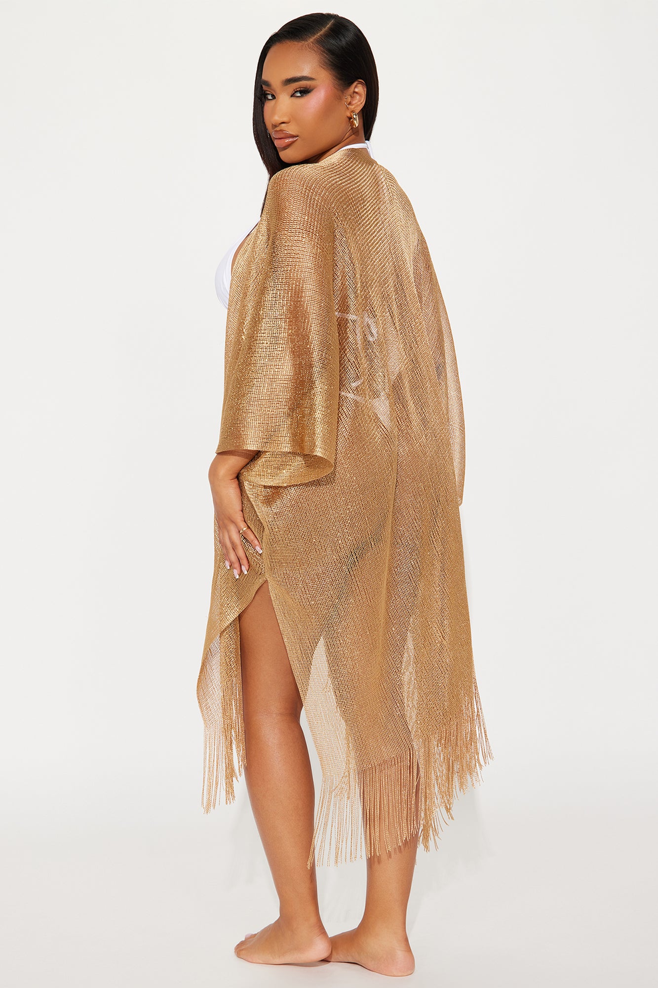 Kerry Fringe Cover Up Kimono - Gold