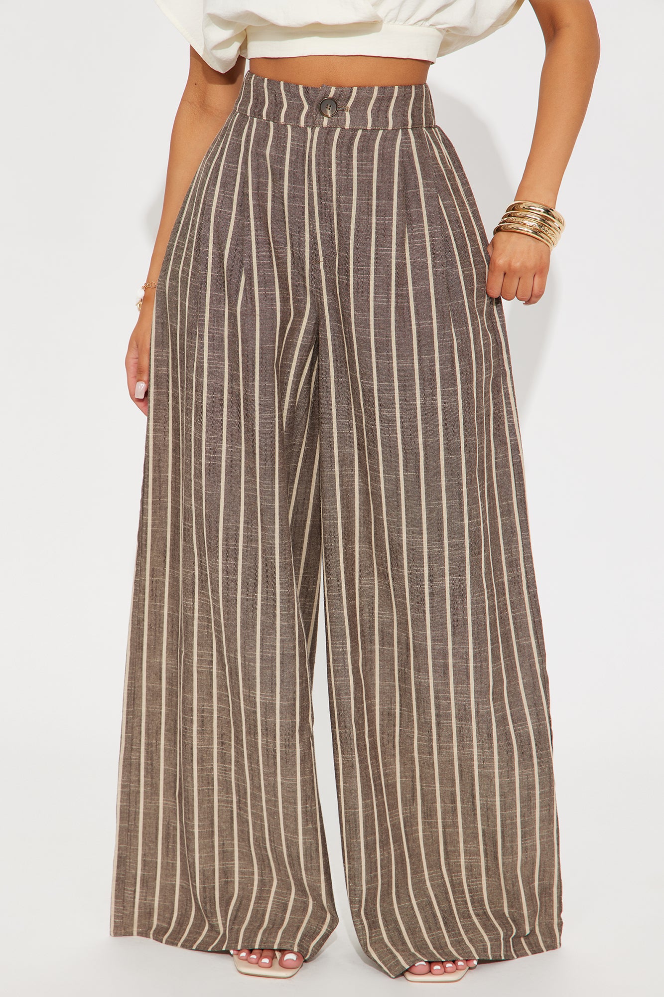 Ella Striped Linen Pant - Mocha/combo