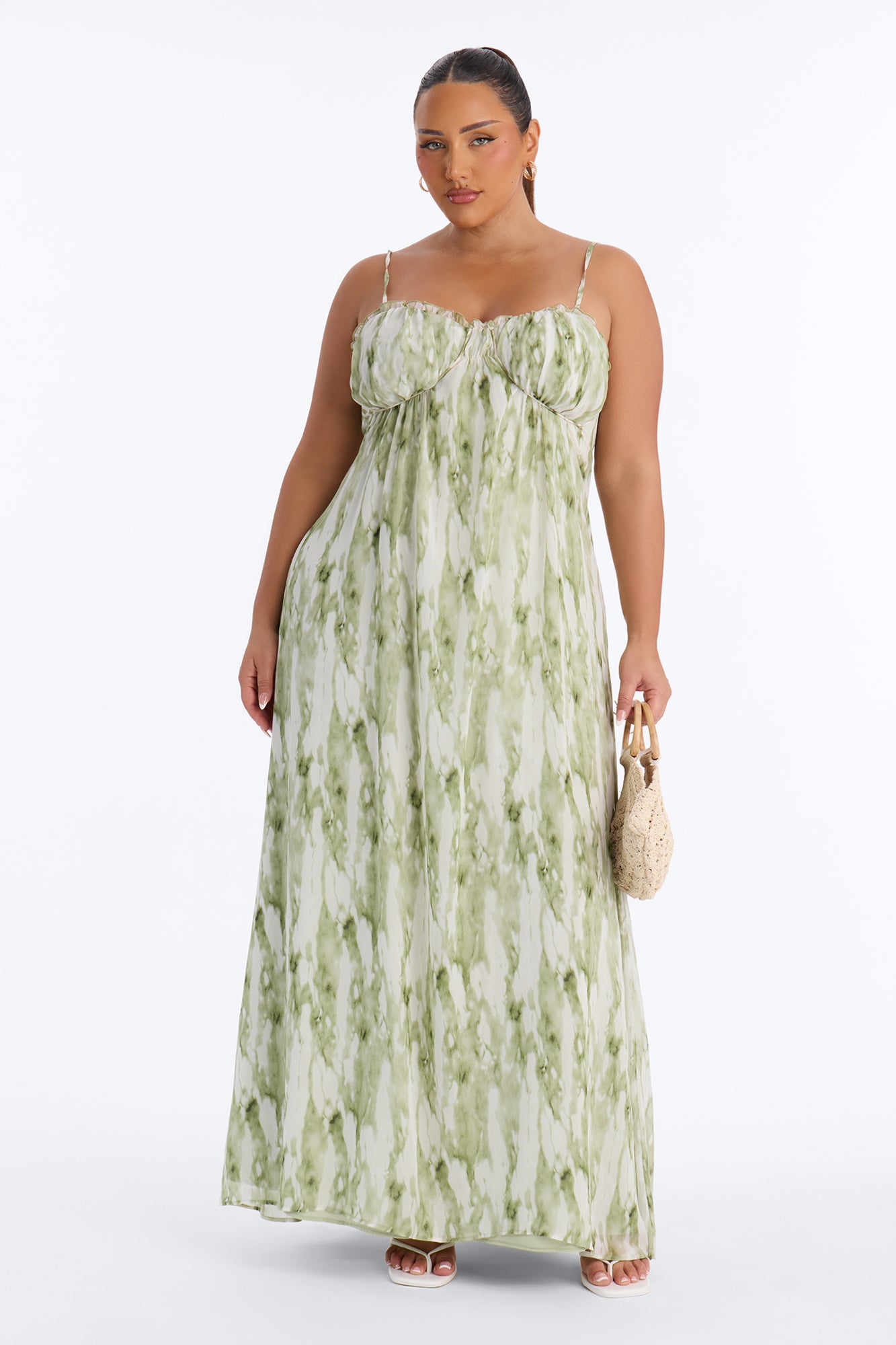 On A Stroll Chiffon Maxi Dress - Green/combo