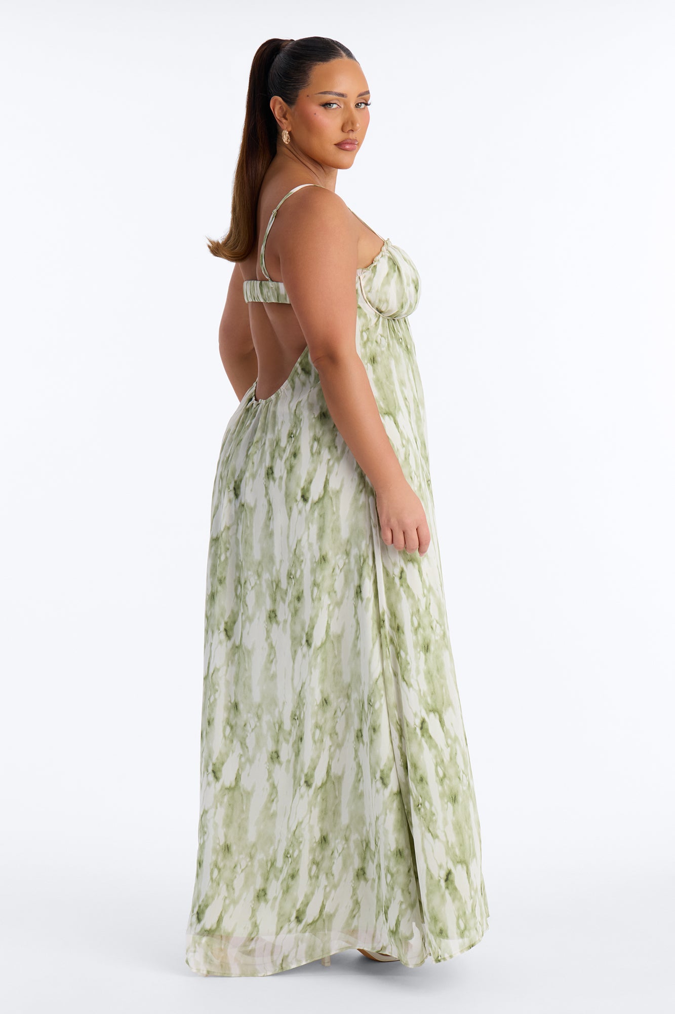 On A Stroll Chiffon Maxi Dress - Green/combo