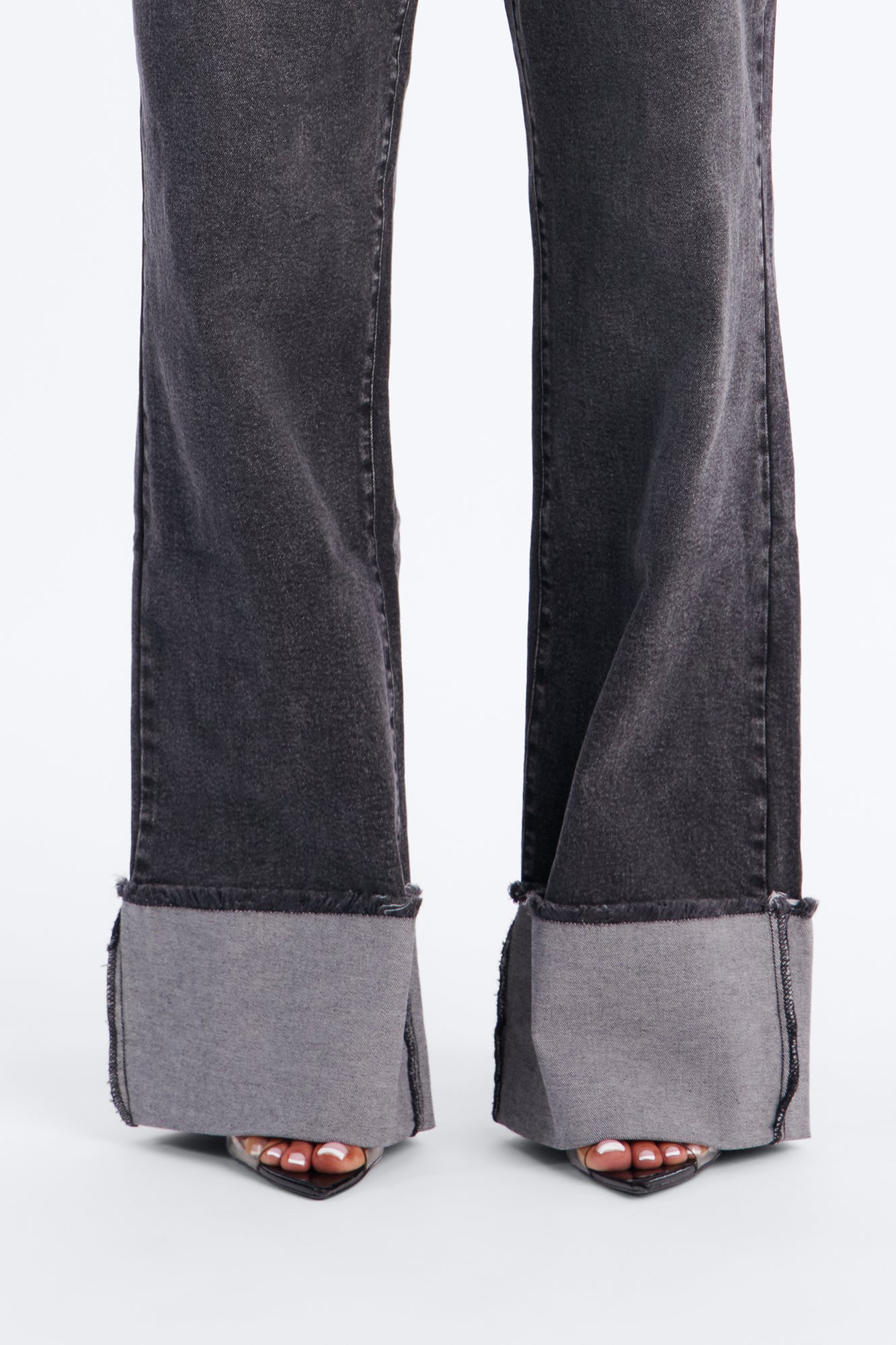 All The While Cuffed Wide Leg Jeans - Black Wash