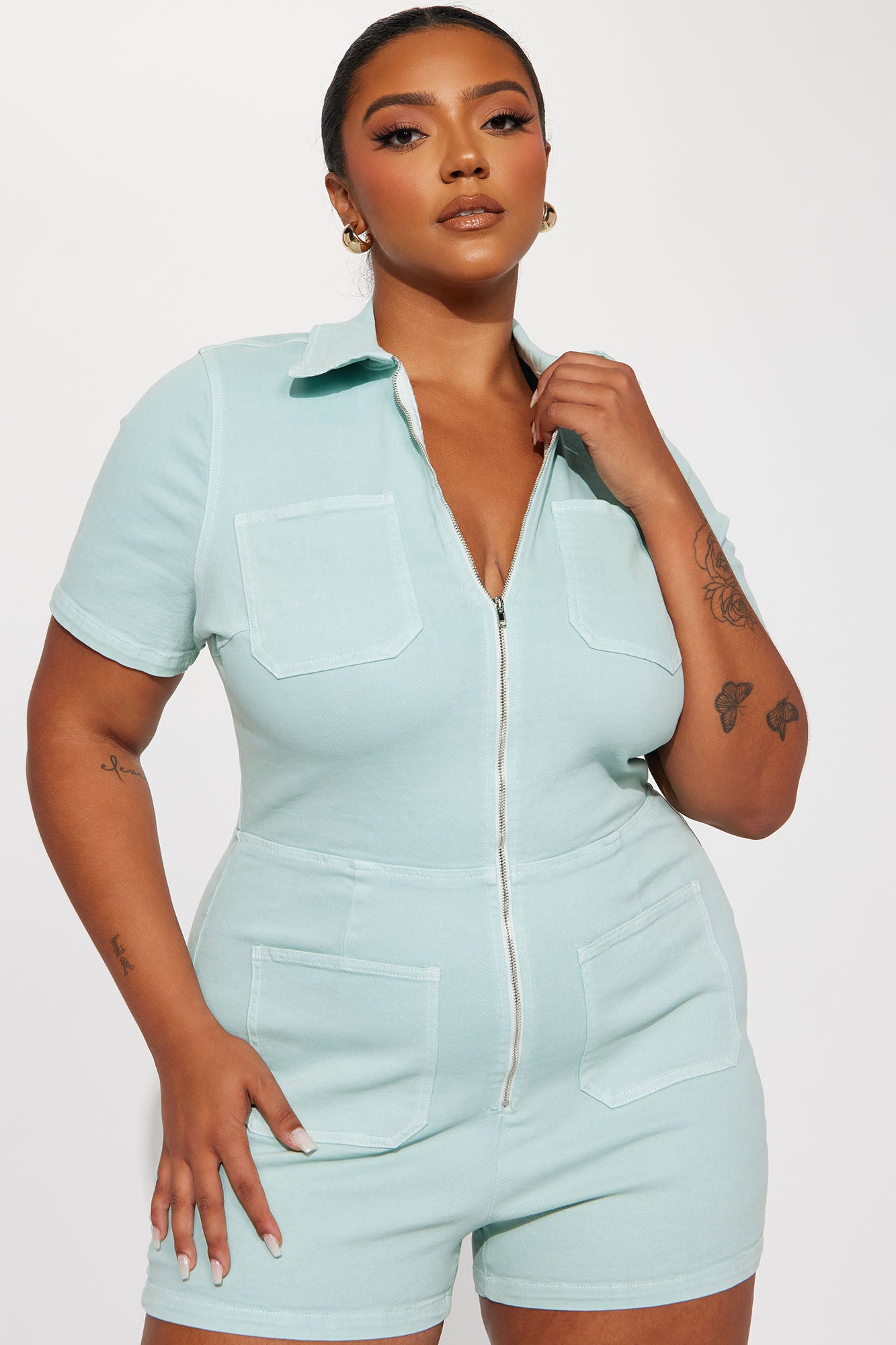 Ana Denim Romper - Sage