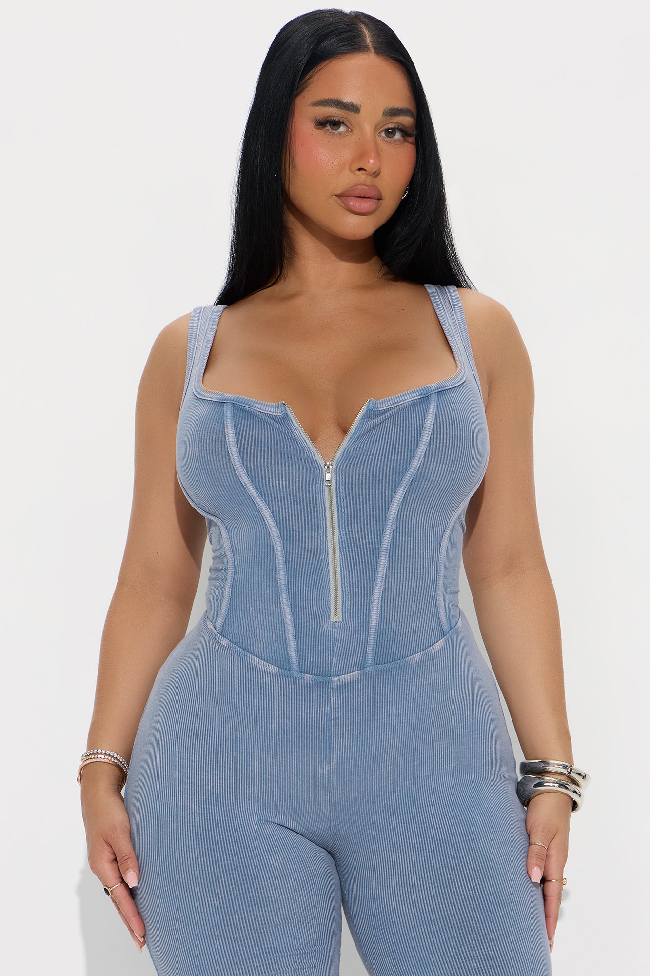 Lidia Washed Ribbed Jumpsuit - Denim