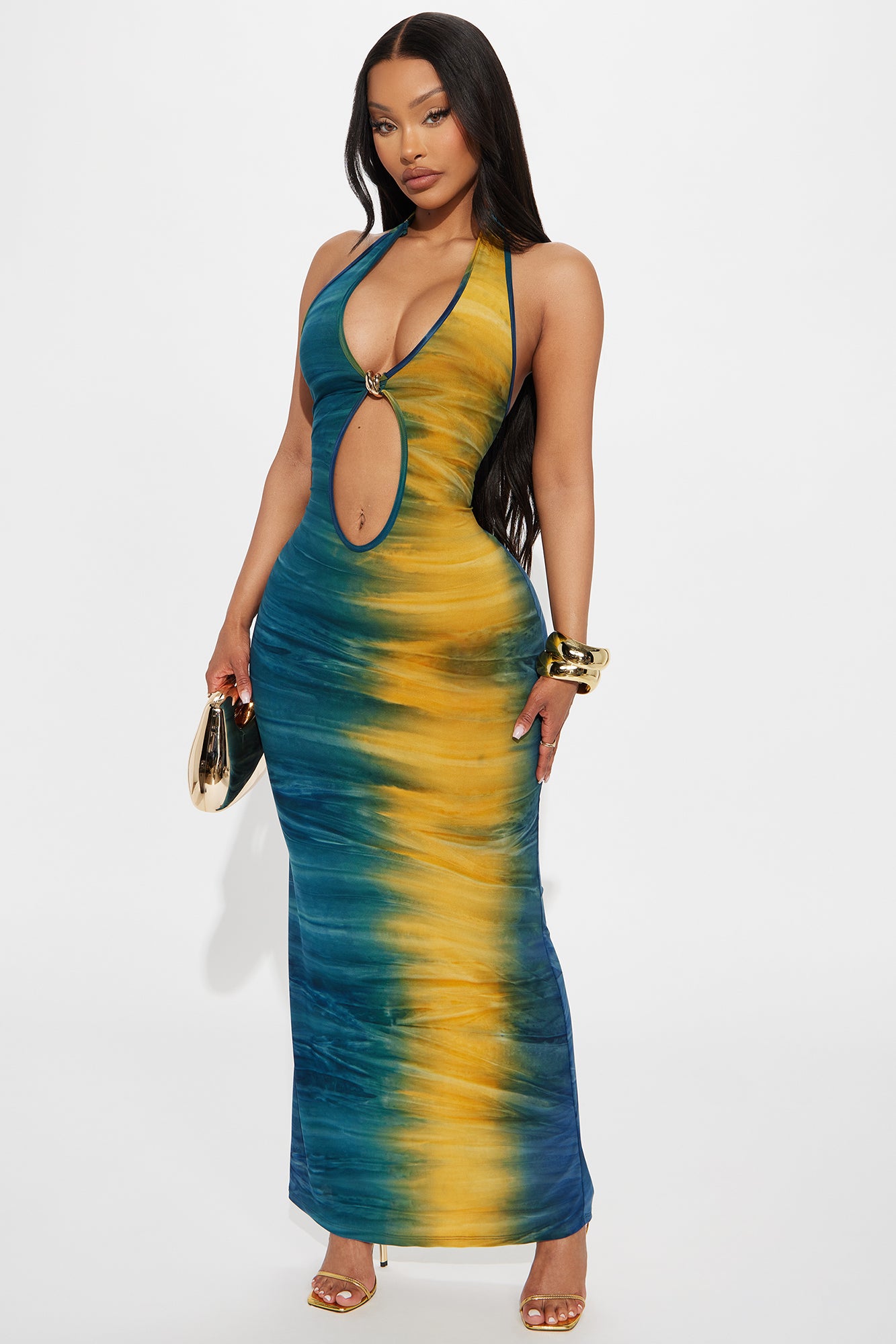 Raelynn Halter Maxi Dress - Blue/combo