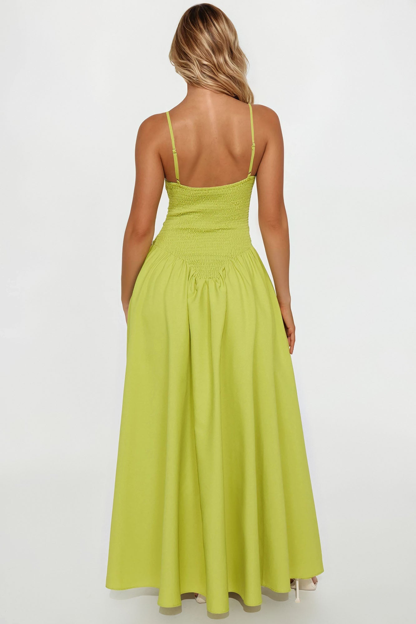 Lily Smocked Drop Waist Maxi Dress - Green