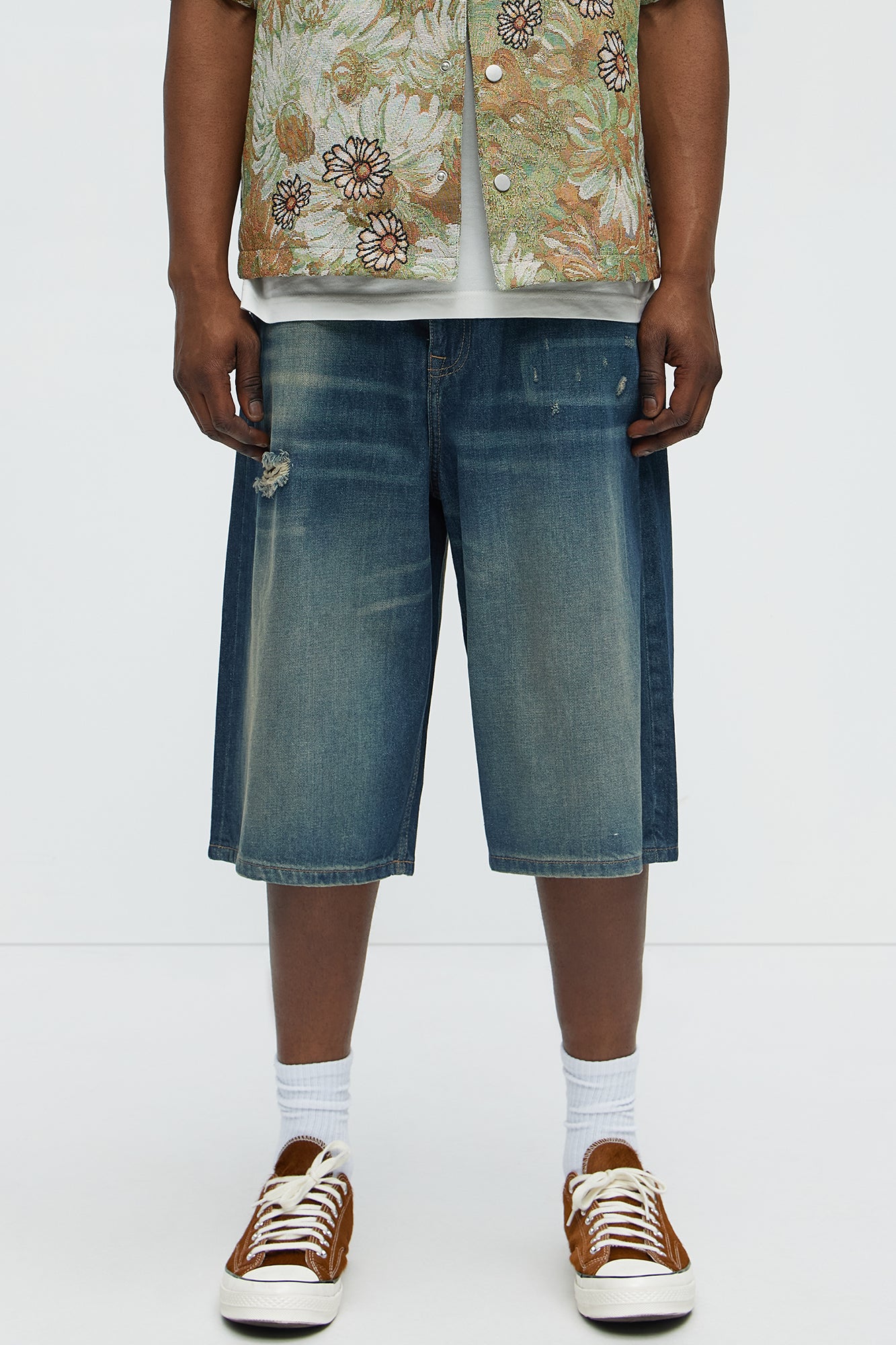 Don't Hate Baggy Relaxed Denim Shorts - Dark Wash