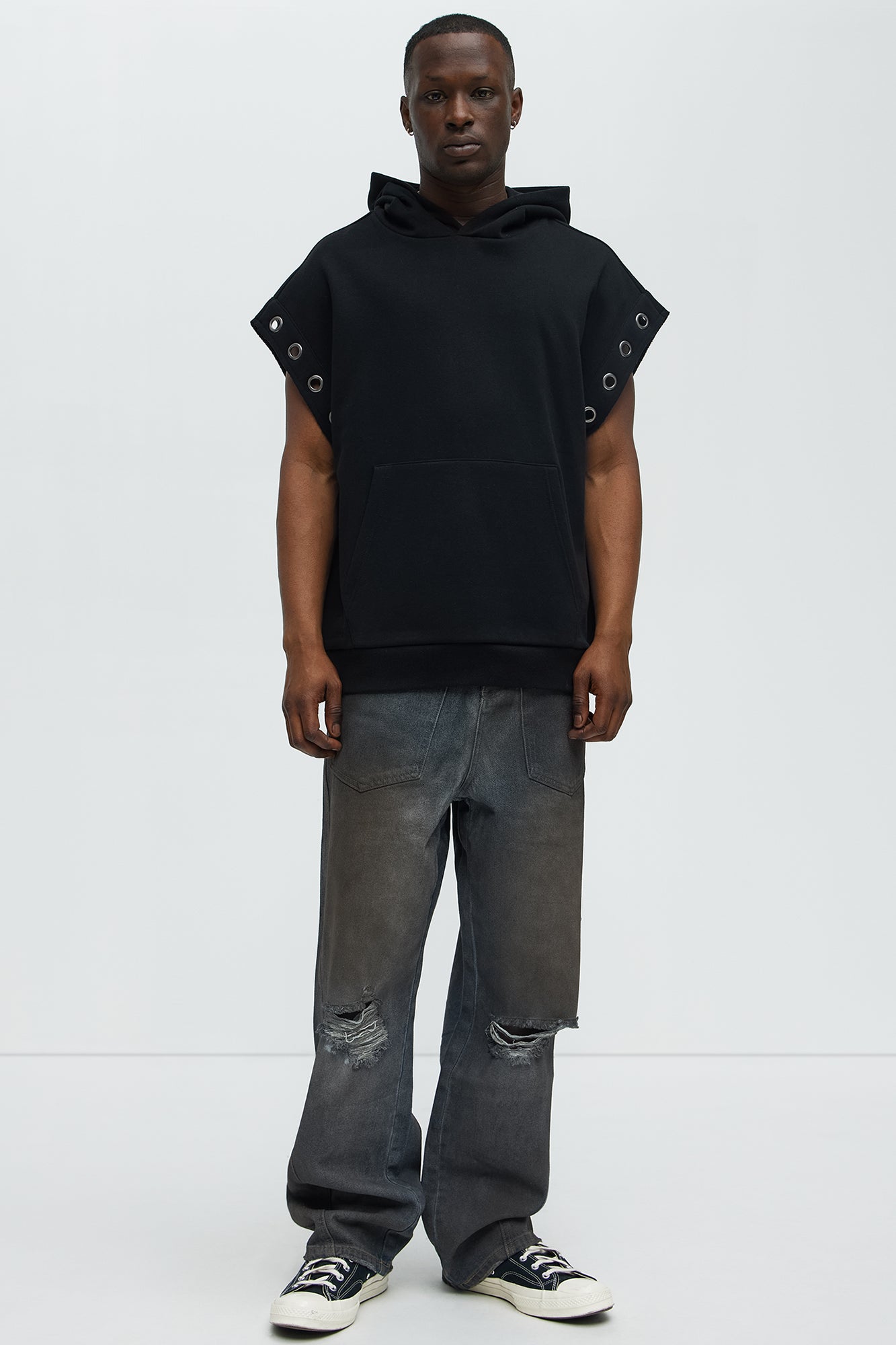 Tayson Ring Sleeveless Hoodie - Black