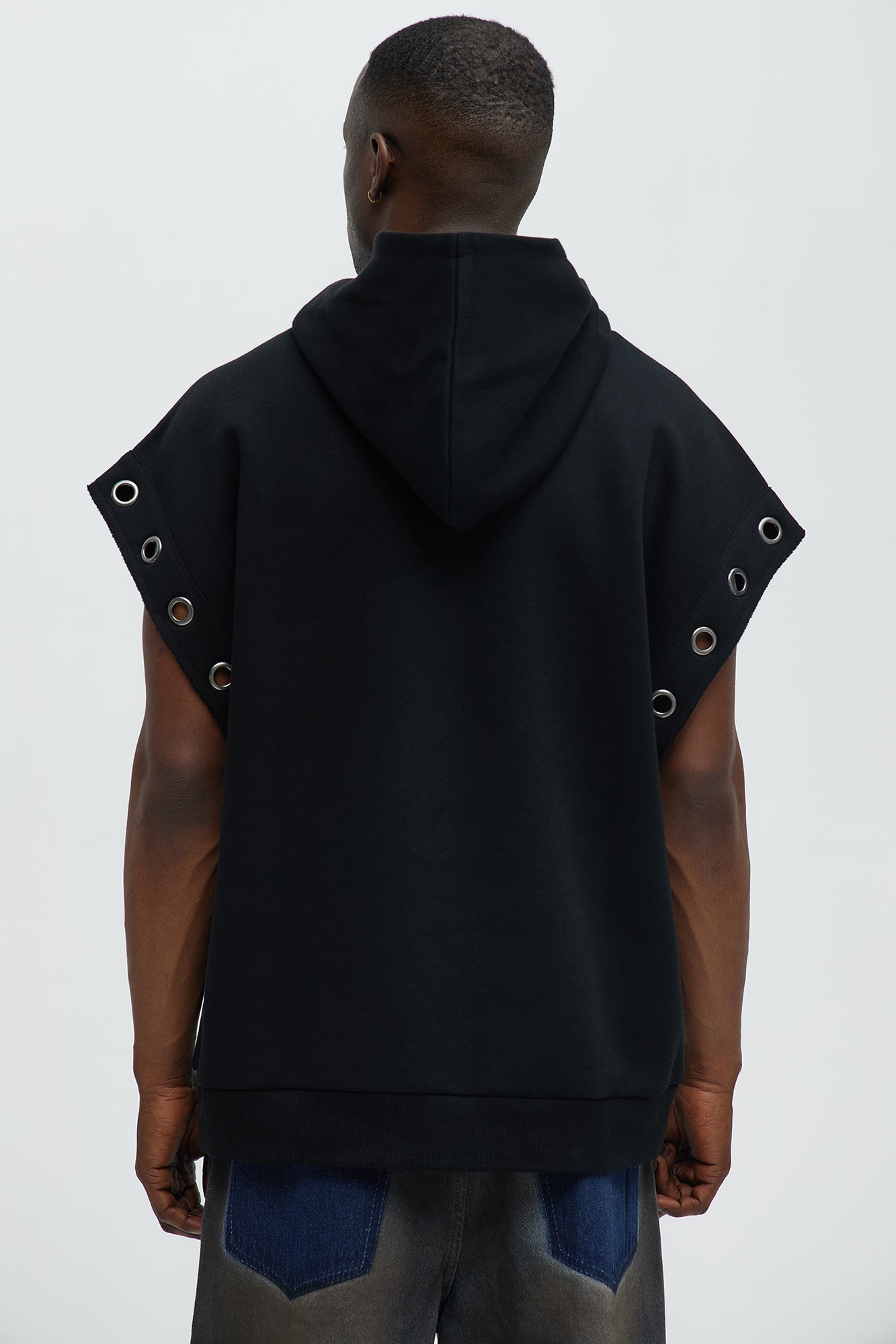 Tayson Ring Sleeveless Hoodie - Black