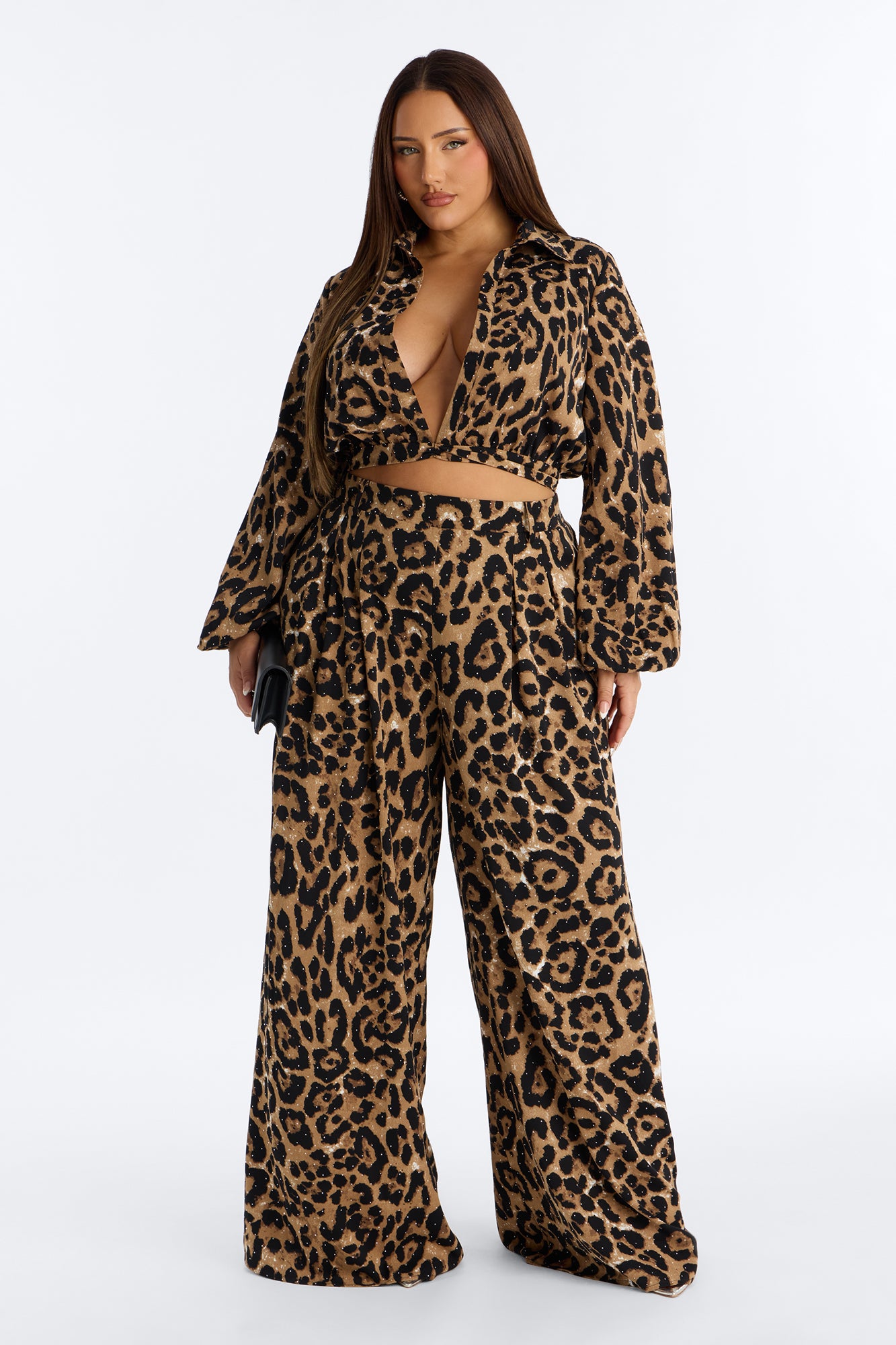Sweet Nothings Leopard Wide Leg Pant Set - Brown/combo