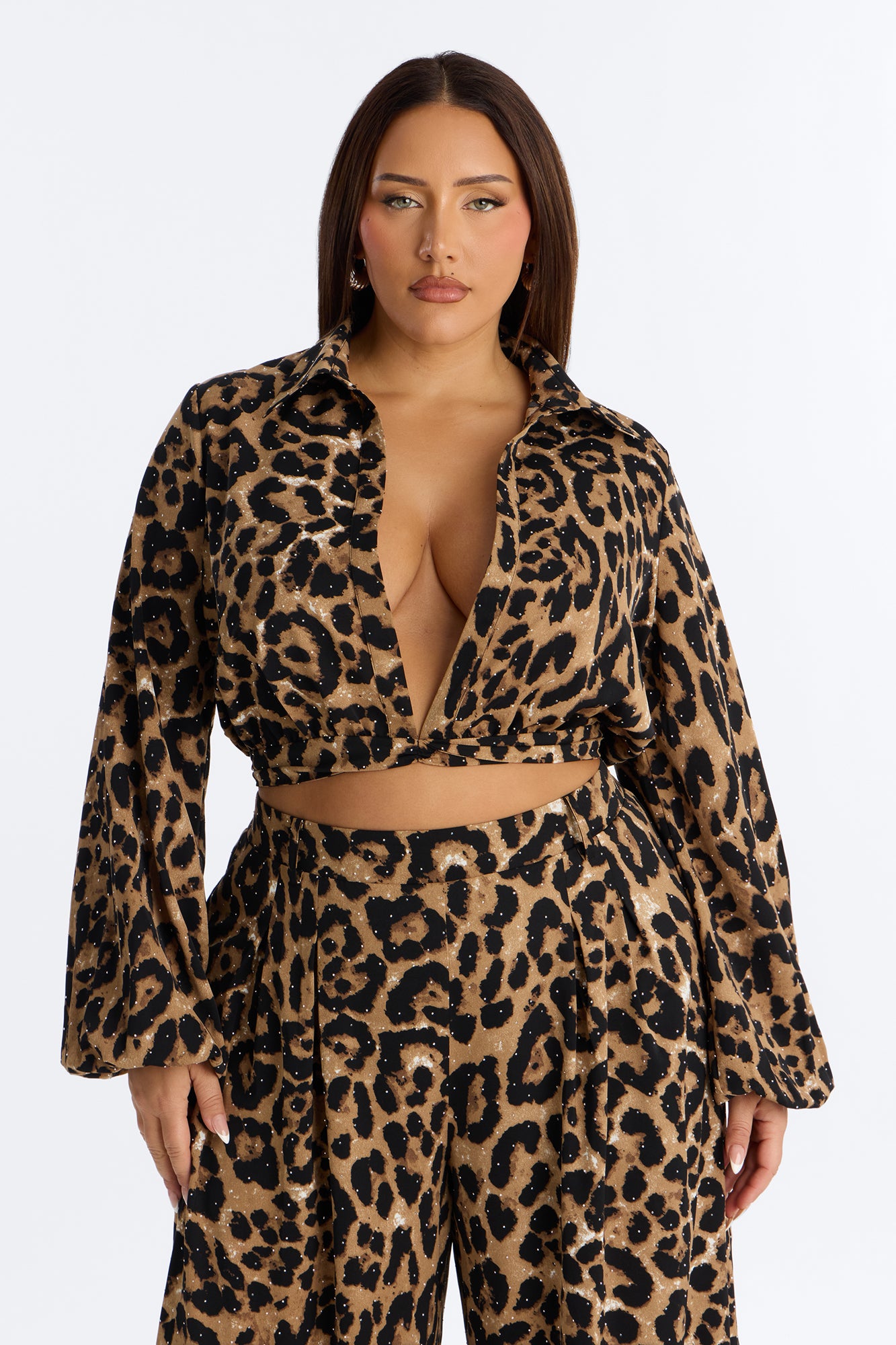 Sweet Nothings Leopard Wide Leg Pant Set - Brown/combo