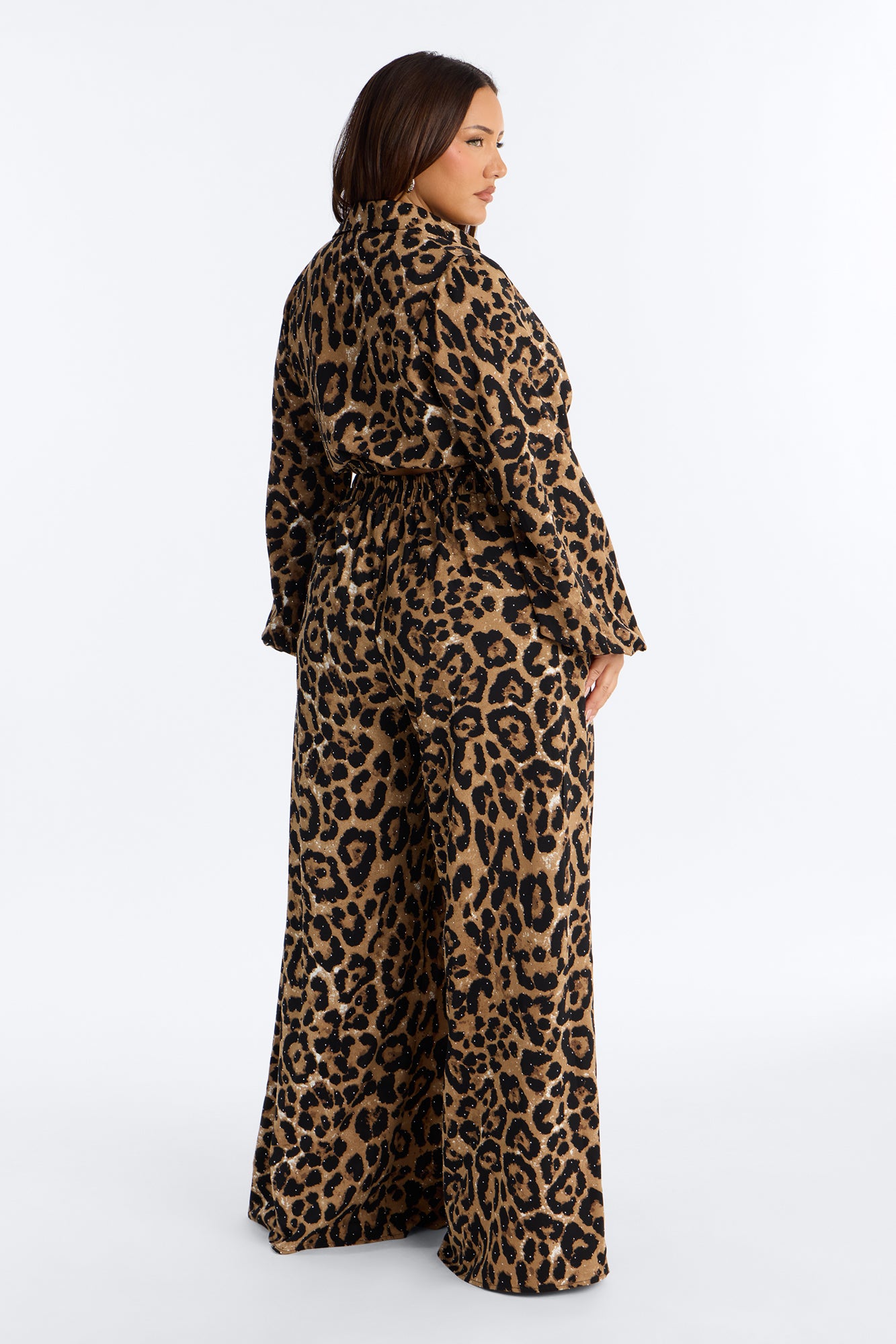 Sweet Nothings Leopard Wide Leg Pant Set - Brown/combo