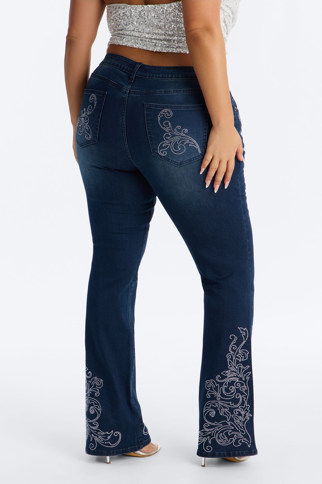 Nashville Charm Low Rise Embellished Stretch Bootcut Jeans - Dark Wash