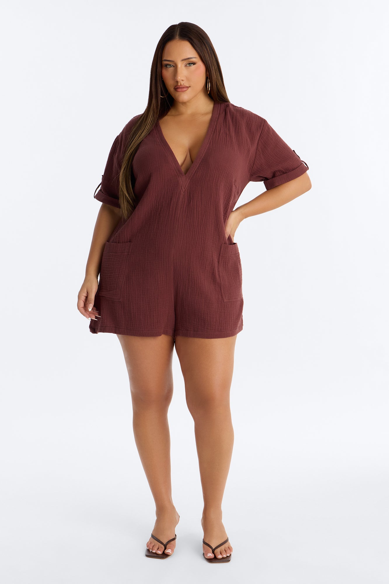 Meg Casual Gauze Romper - Chocolate