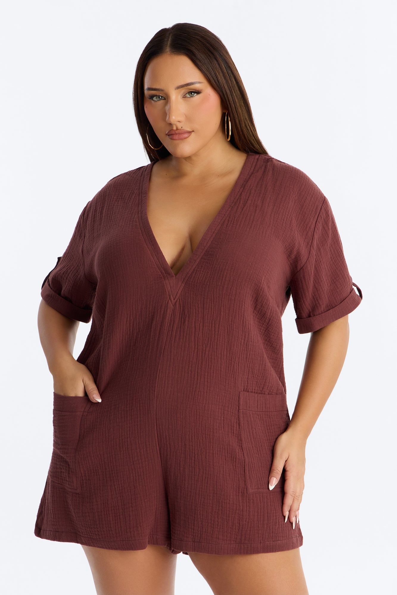 Meg Casual Gauze Romper - Chocolate