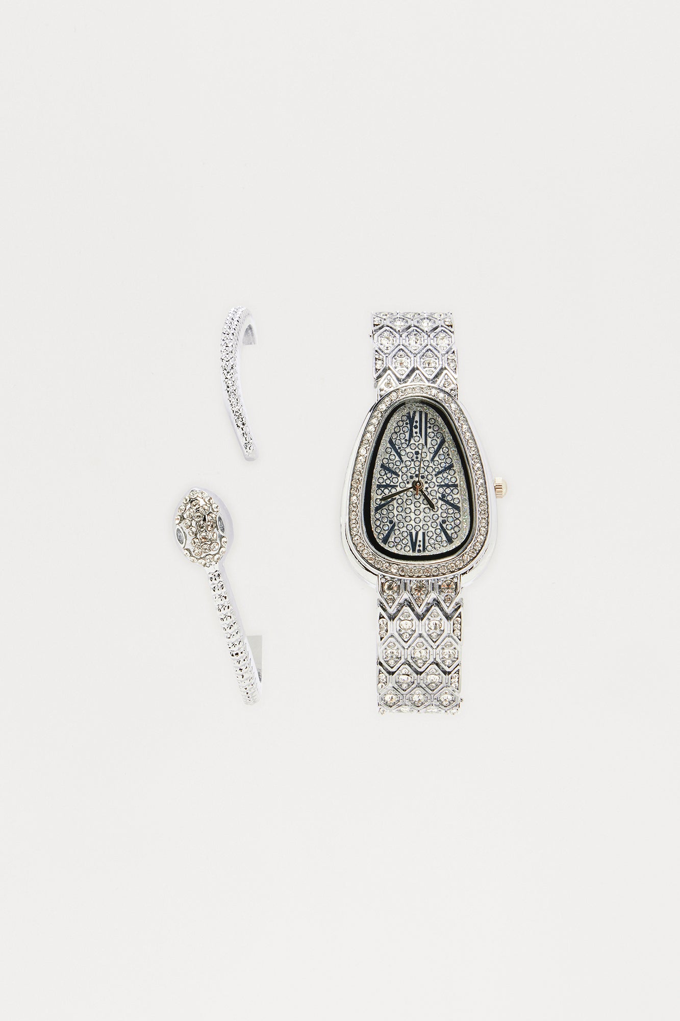 Just Slithering By Snake Bracelet And Watch Set - Silver