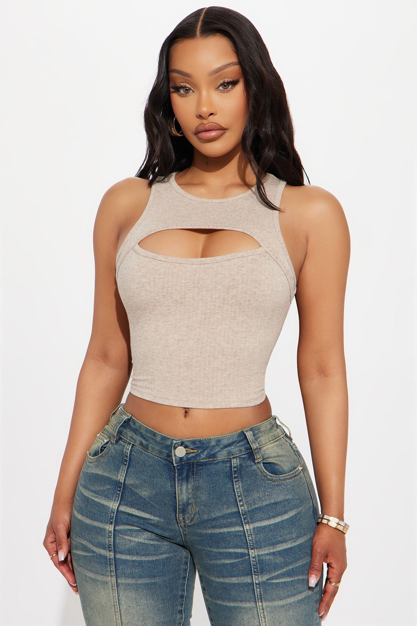 Amaris Cut Out Cropped Tank Top - Taupe