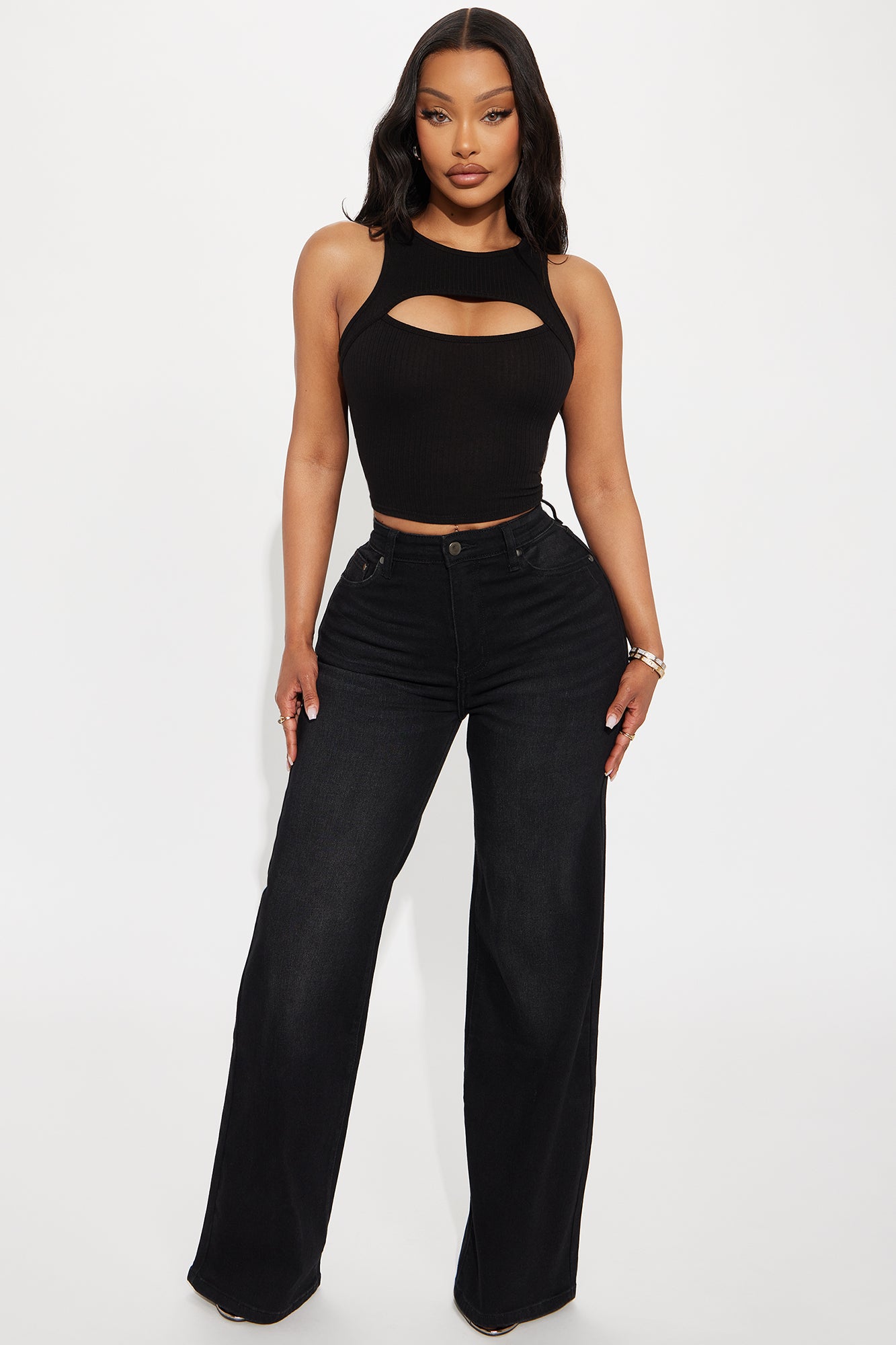 Amaris Cut Out Cropped Tank Top - Black