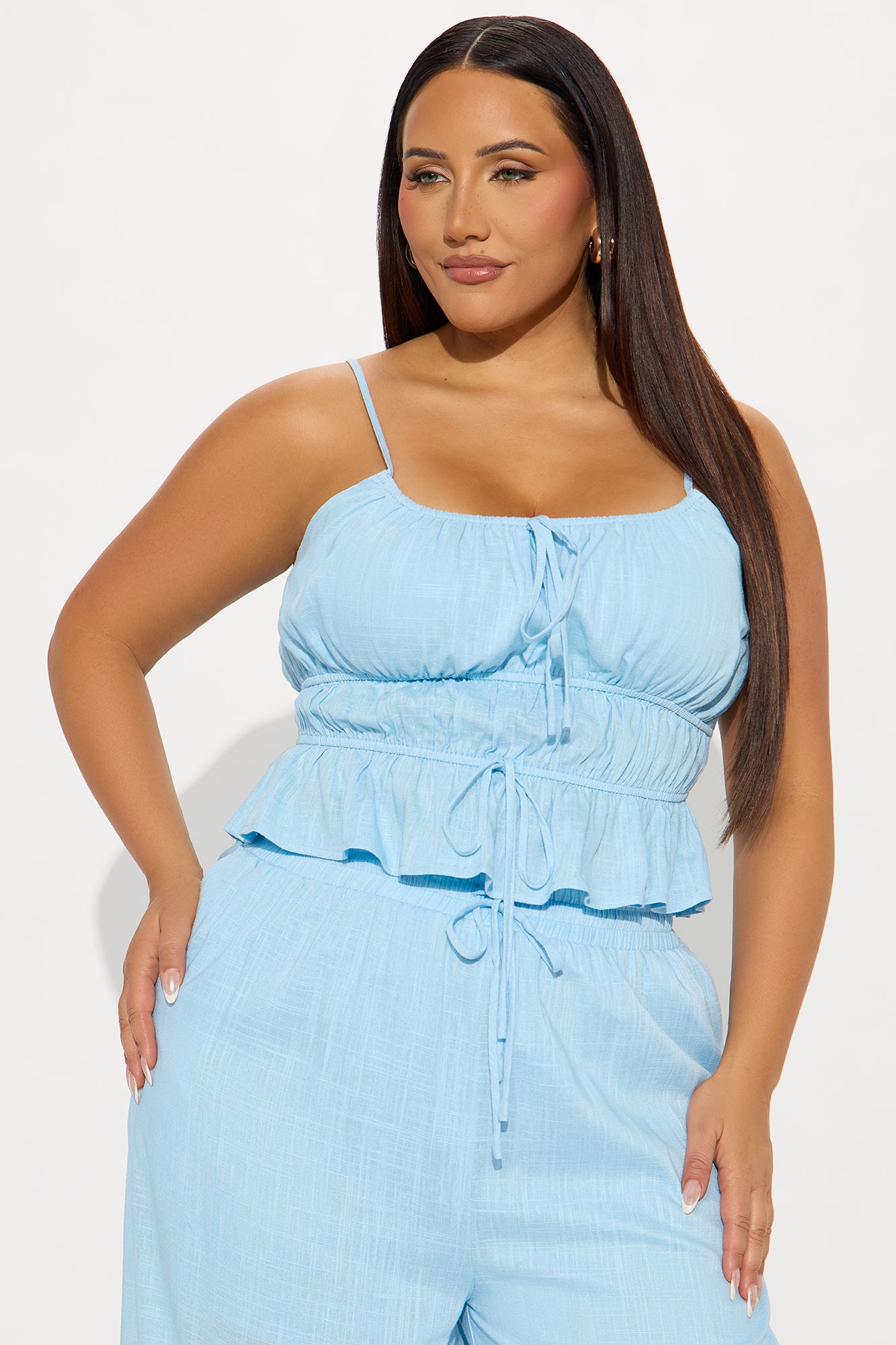 Romance Linen Wide Leg Pant Set - Light Blue