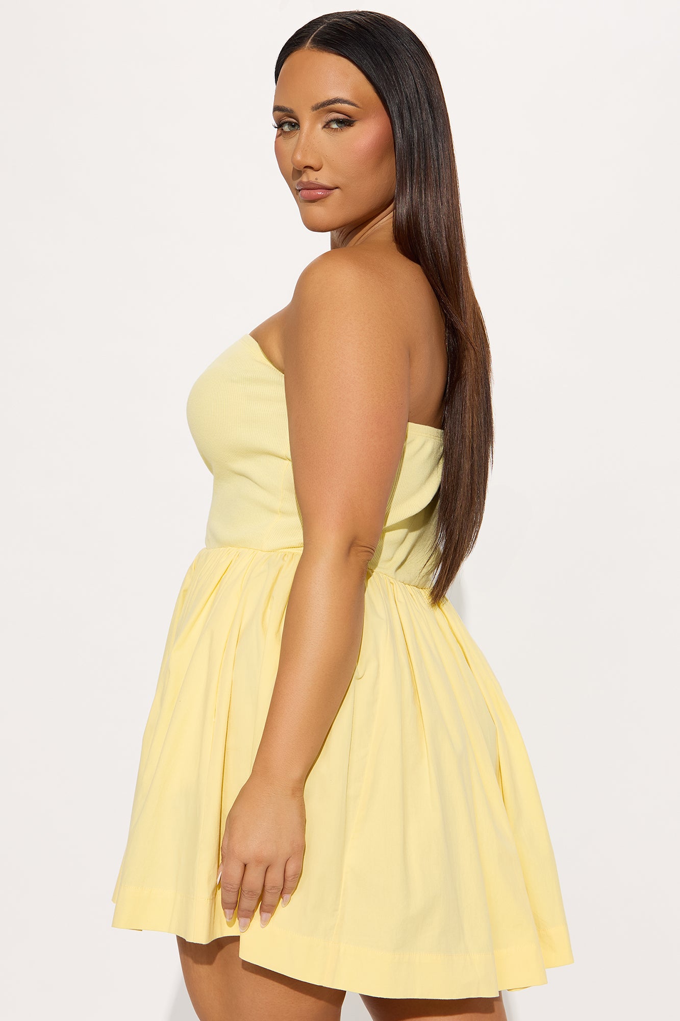 Adele Strapless Poplin Mini Dress - Butter Yellow