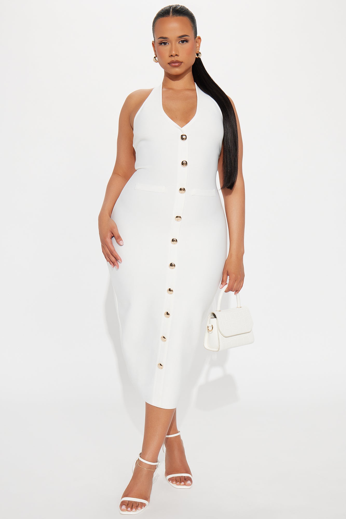 Dolores Bandage Halter Midi Dress - White